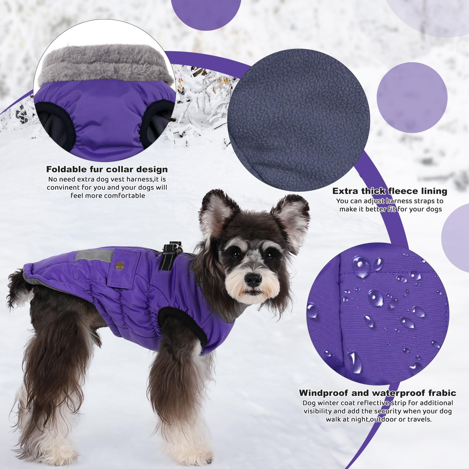 Gyuzh Dog Coat Jacket Vest Clothes Dog Harness Coat Adjustable Reflective Dog Jackets With Pockets And Faux Fur Collar Winter Wa