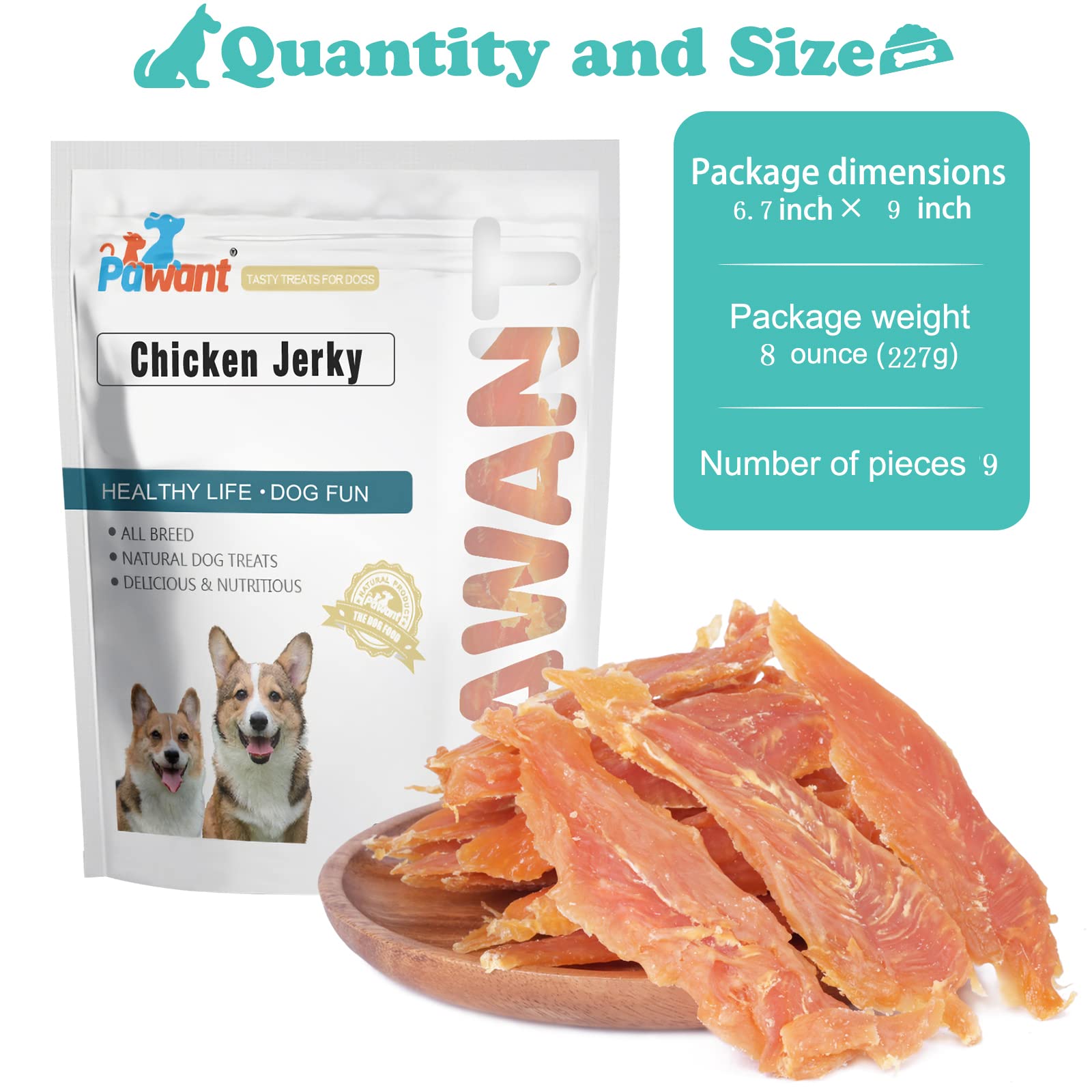 Pawant Chicken Jerky for Dogs Treats Training Snacks Dog Chew Treats Rawhide Free for Small and Large Dog 0.5lb/227g