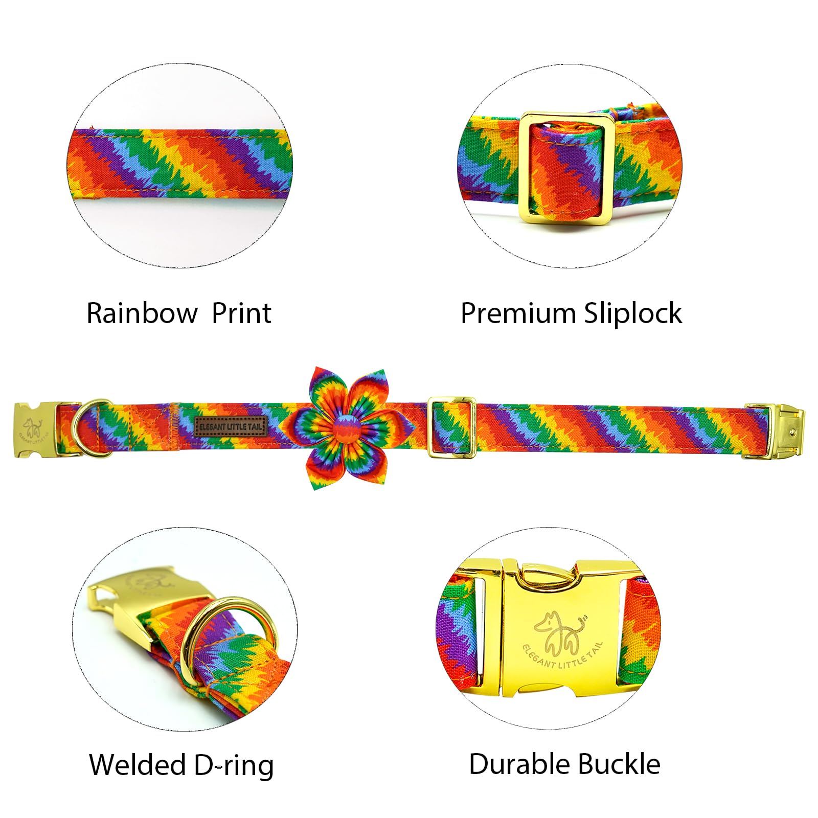 Elegant Little Tail Lgbt Dog Collar, Rainbow Dog Collars With Flower Puppy Lgbt For Pride Month Pet Flower Holiday Pet Gift Dog