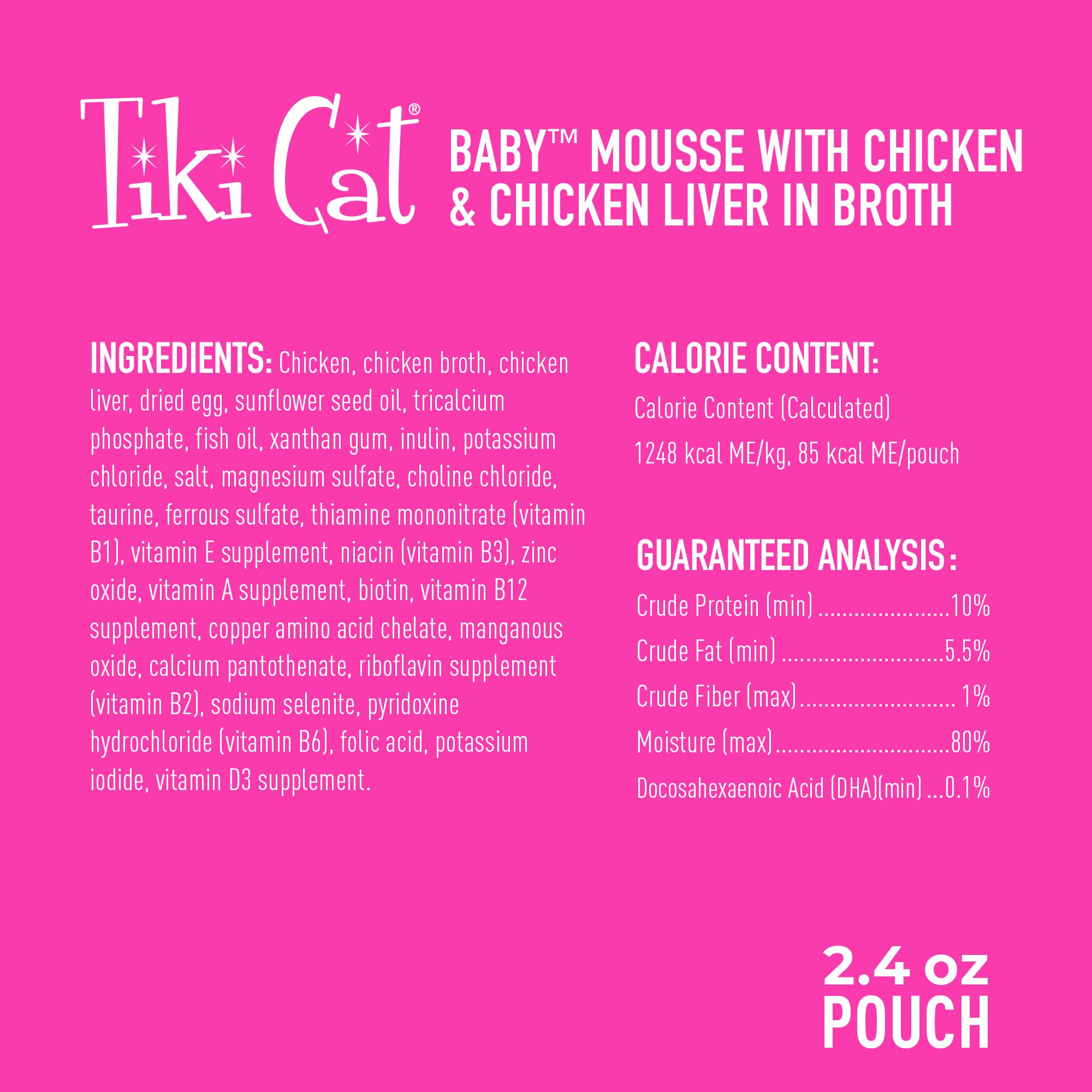 Tiki Cat Baby, Chicken and Chicken Liver, Grain-Free and Nutrient Rich, Wet Cat Food for Kittens 4 Weeks+, 2.4 oz. Pouch (Pack o