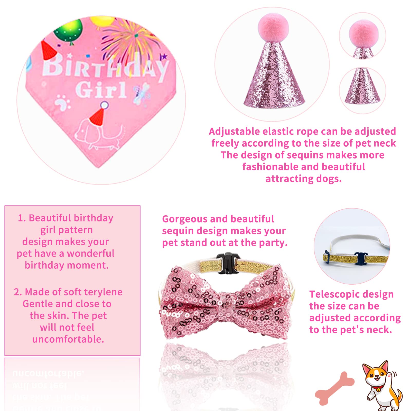 Dog Party Supplies Decorations - Cute Bandana, Let'S Pawty Banner, Cake Topper, Hat, Pink Bowtie, Tutu Skirt, Paw Balloon For Bi