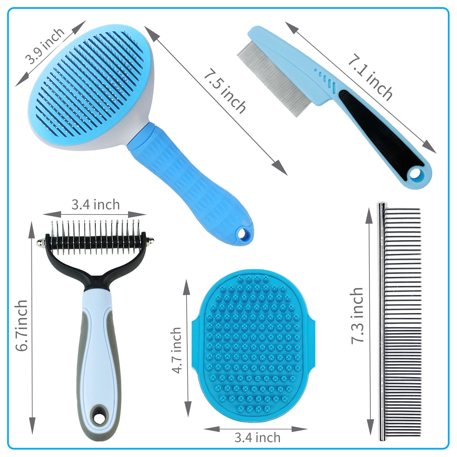 Master Queen Dog Grooming Kit - 5 Pieces: Slicker Brush, Shedding Brush, Puppy Brush, Flea Comb, And Detangler Hair Brush Set In Blue