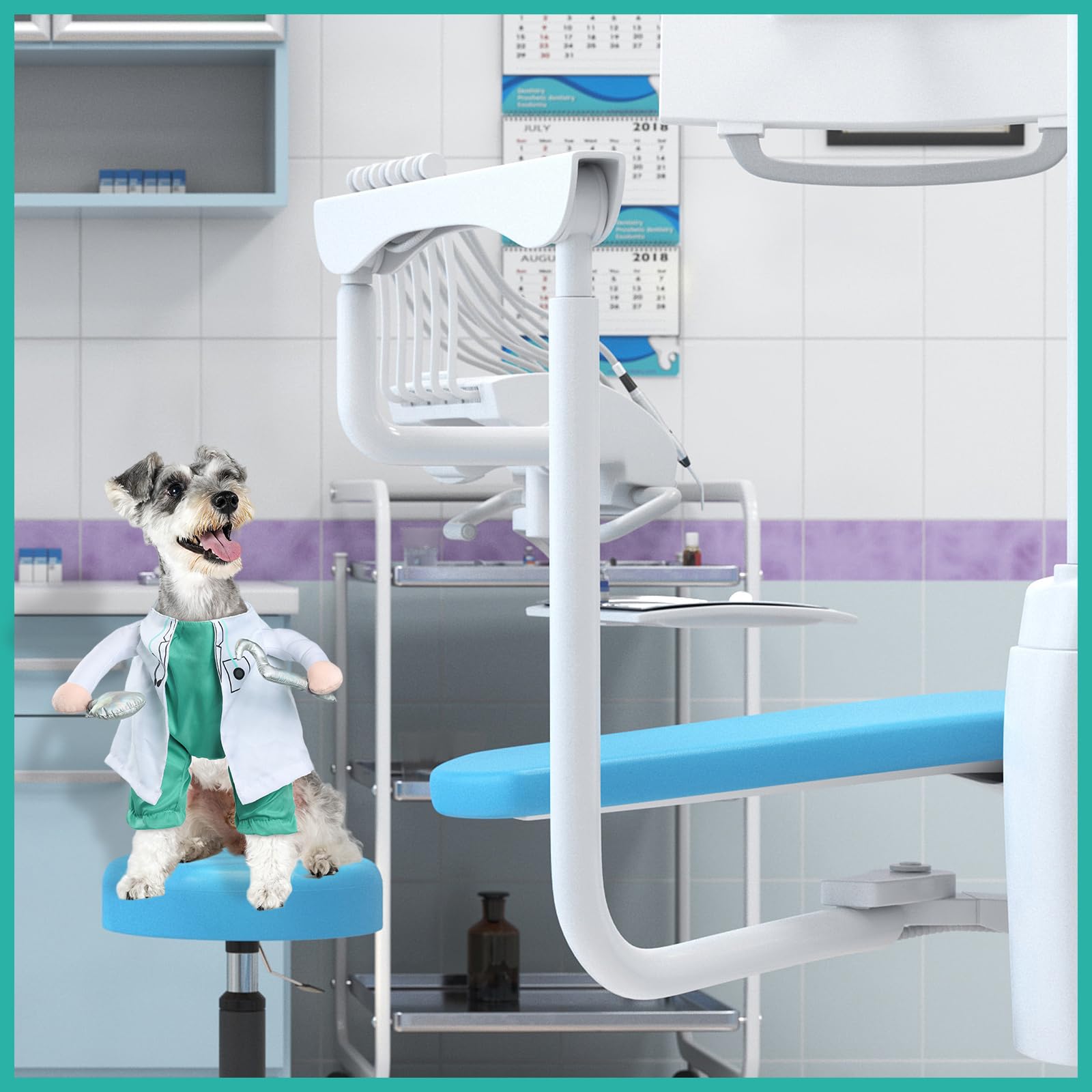 DELIFUR Dog Halloween Dentist Costume - Pet Doctor Dress Up Costume Funny Apparel Uniform Adjustable Doctor Cosplay Outfit for S