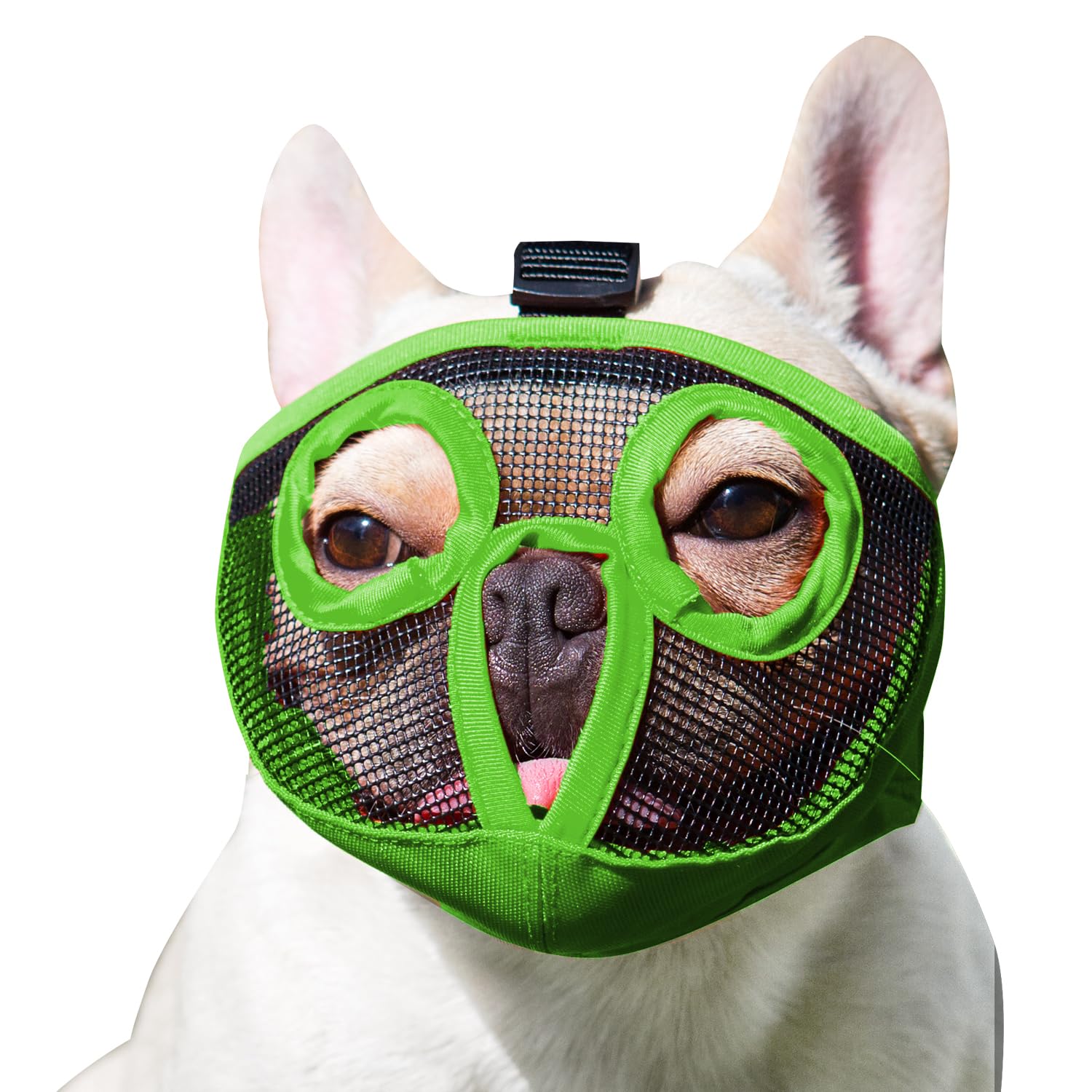Jyhy Short Snout Dog Muzzles- Adjustable Breathable Mesh Bulldog Muzzle For Biting Chewing Training Grooming Dog Mask,Green L