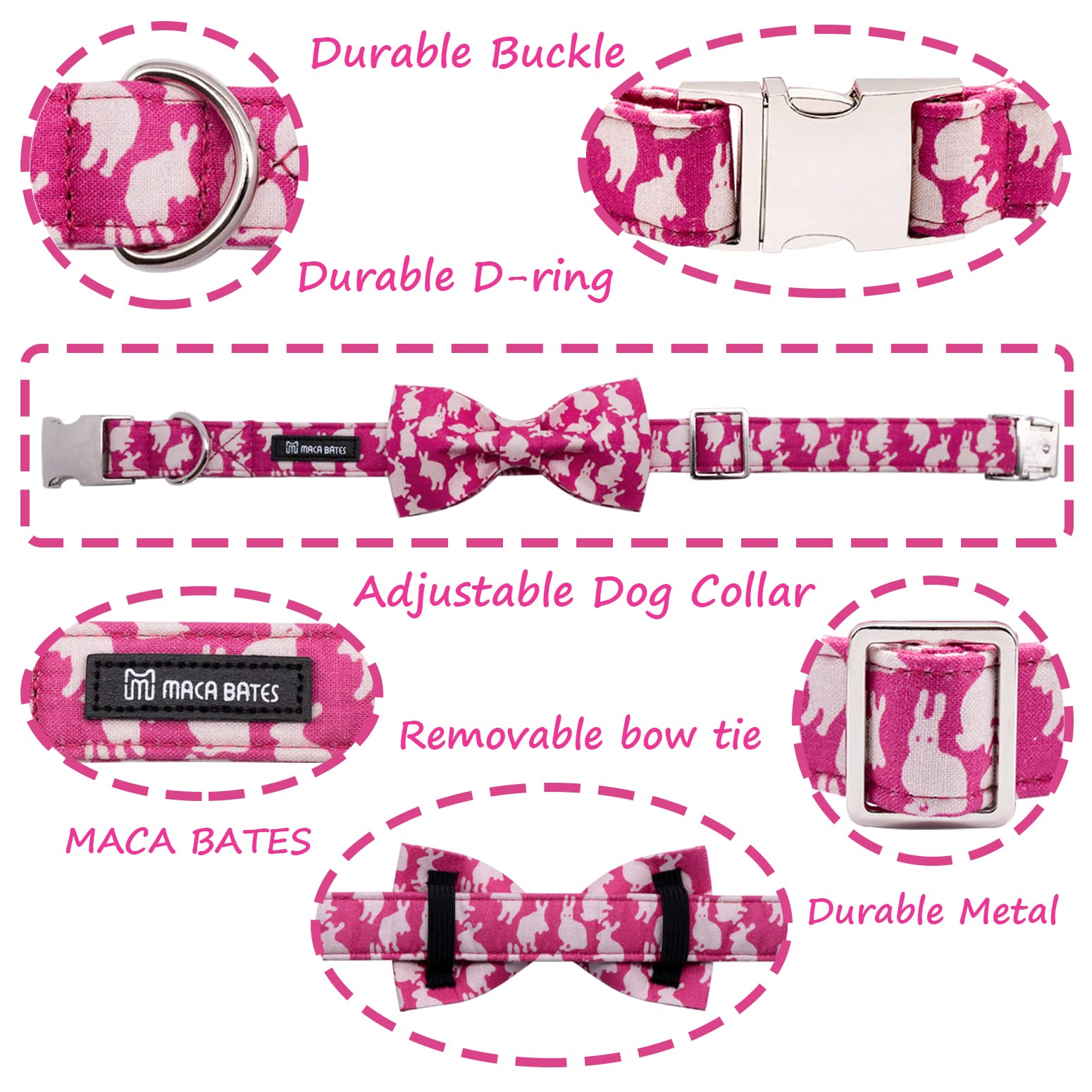 Maca Bates Easter Day Dog Collar With Bow Bowtie Bunny Dogs Bow Tie Collars Breakaway Soft Cute Adjustable Pink Collor Easters R