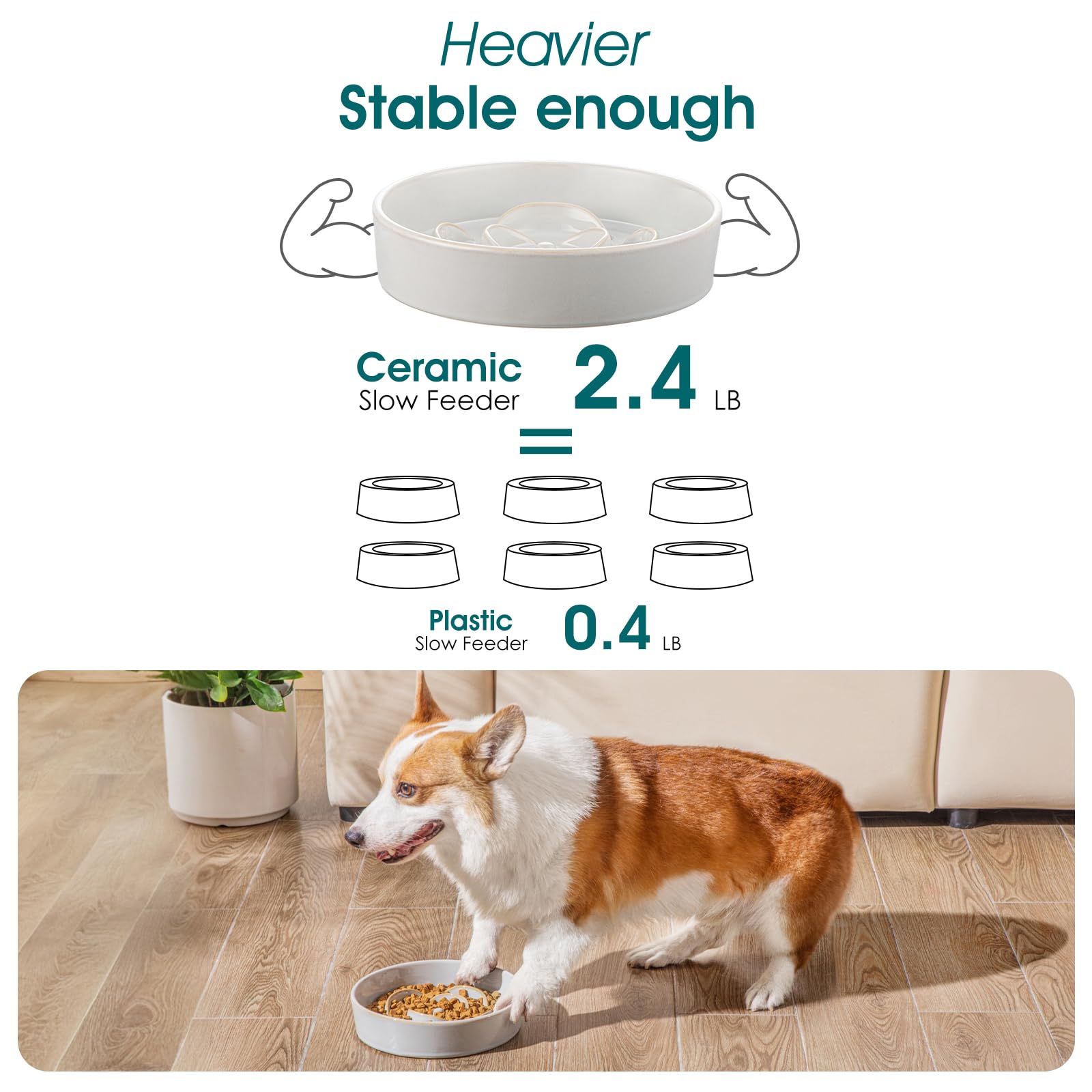 vancasso Slow Feeder Dog Bowl, 1.5 Cups Ceramic Slow Feeder for Medium Breed, Puzzle Maze Dog Food Bowl for Fast Eater, Light Gr
