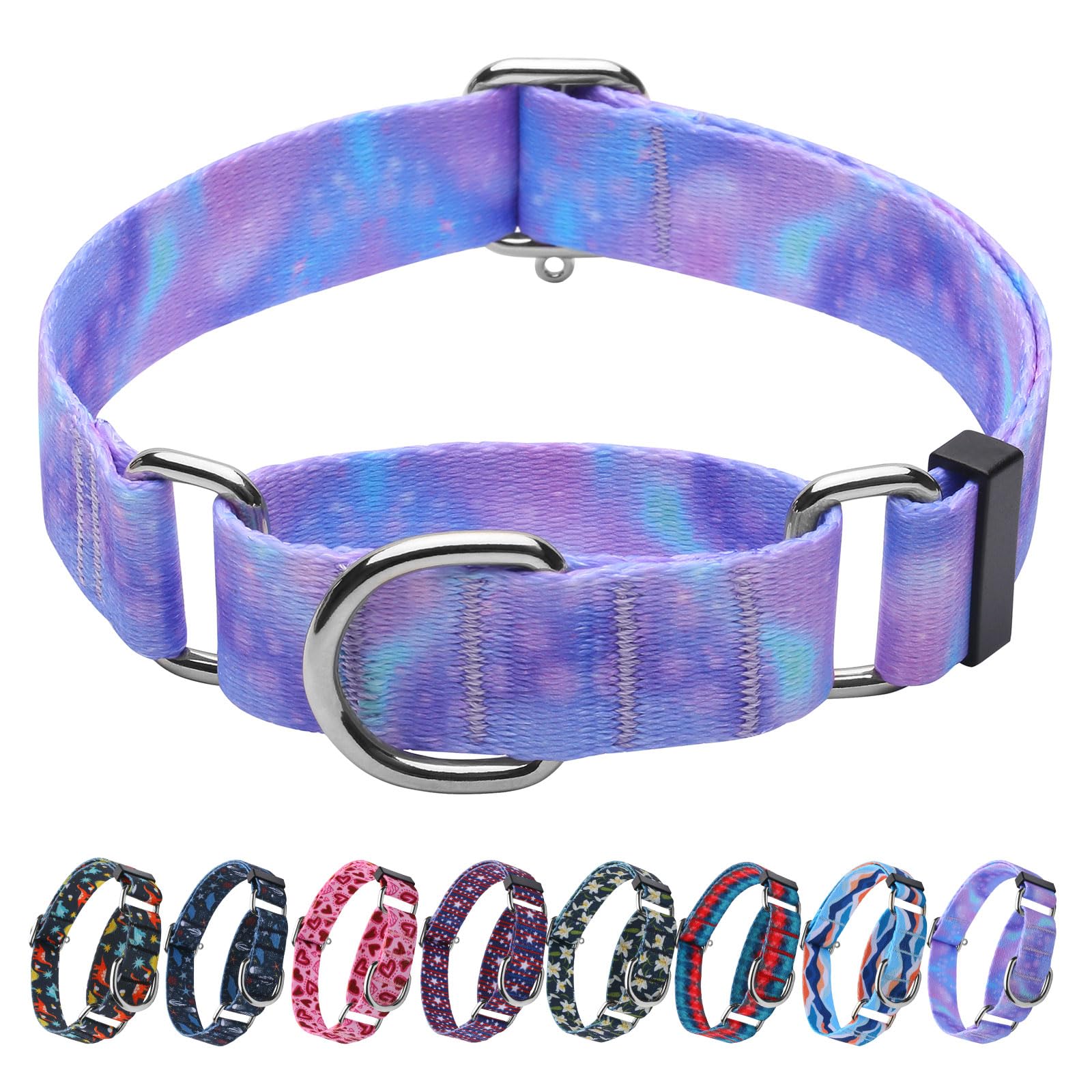 Hikiko Martingale Collar For Dogs With No Buckle Purple Gradient Training Dog Collars For Small Dogs,Tie Dye,S