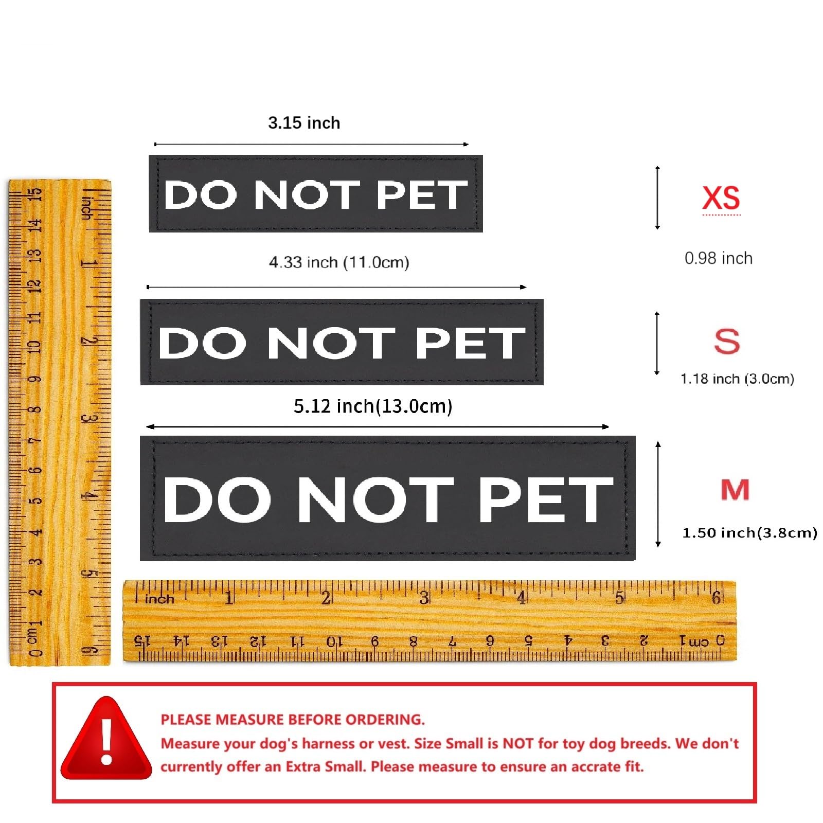 Do Not Pet Patch 2 Pcs Service Id Dog Tag Easily Attach To Collar, Harness (Black Patch-Medium 1.50 X 5.12)