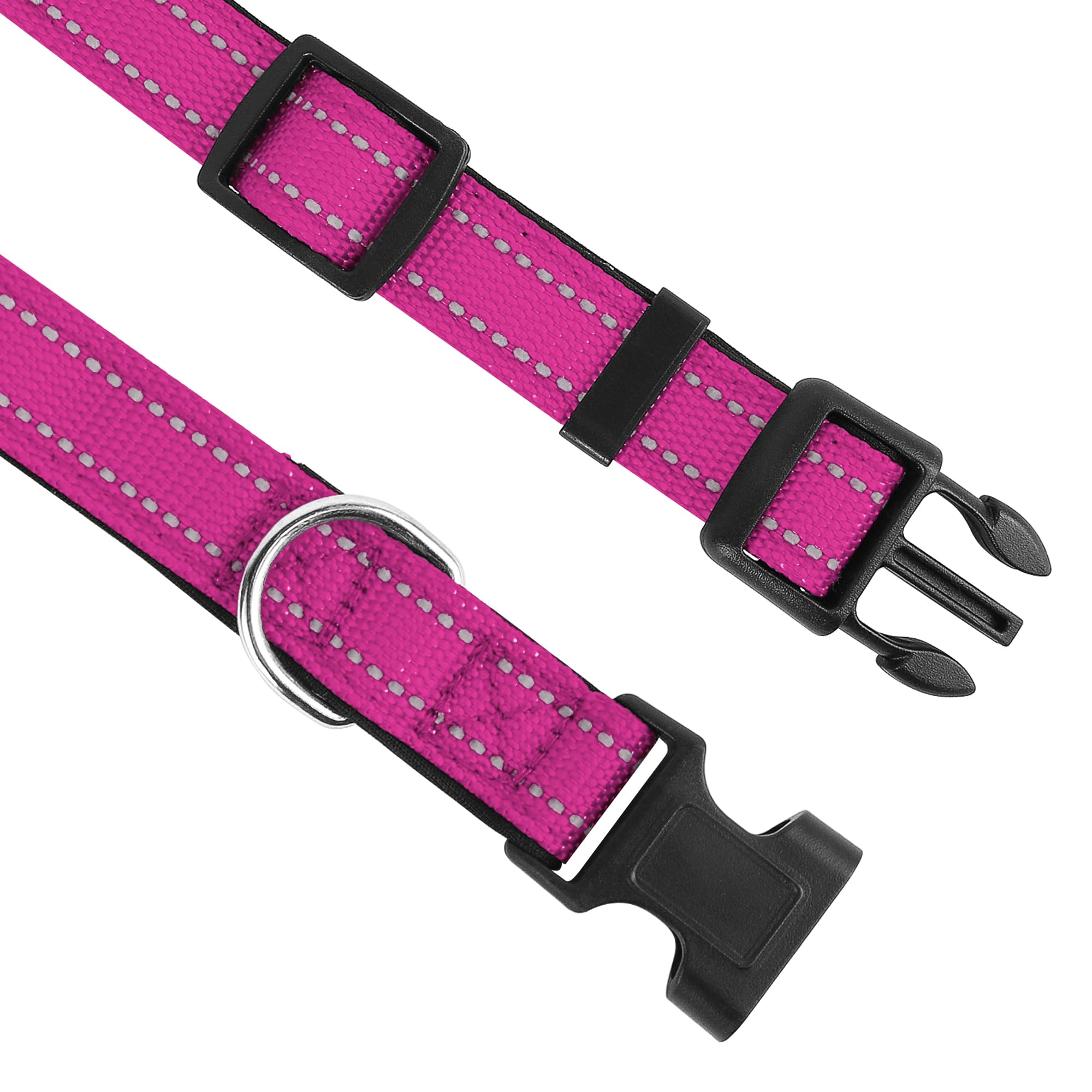 Pwod Reflective Dog Collar, Adjustable Soft Neoprene Padded Nylon Pet Collars With Buckle For Small Dogs, Rose Red,S
