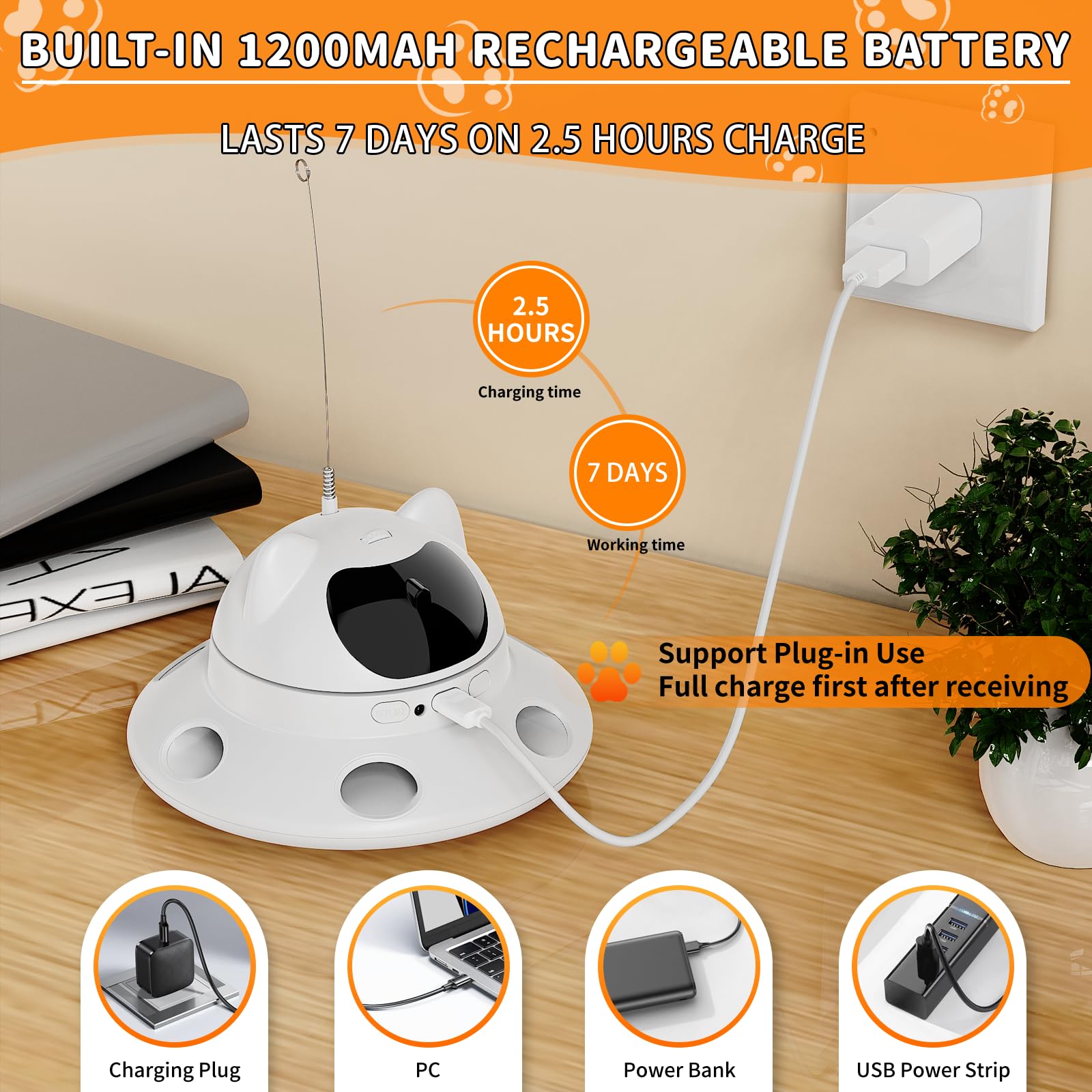 QUEOPFU Cat Laser Toy,3-in-1Interactive Automatic 6 HolesElectronic Whack a Mole, Fluttering Butterfly,USB Rechargeable Interact