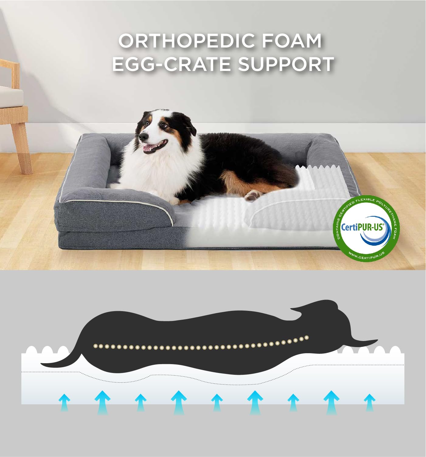 Made4Pets Orthopedic Dog Bed for Extra Large Dogs, Supportive Foam XXXL Pet Bed Sofa with Washable Removable Cover, Waterproof L