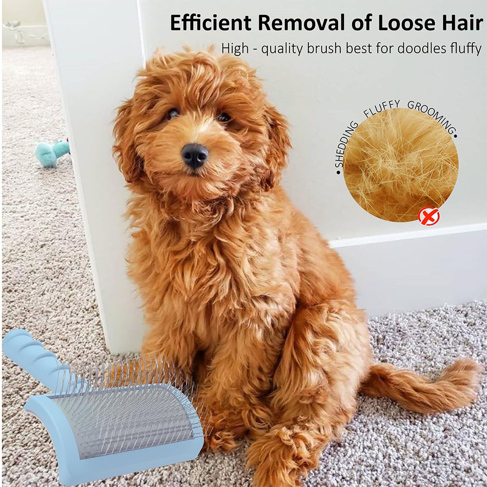 Lbmbaic Slicker Brush For Poodles And Goldendoodles - Curved Brush For Thick, Fluffy, Shedding Fur On Dogs And Cats - Soft, Gent