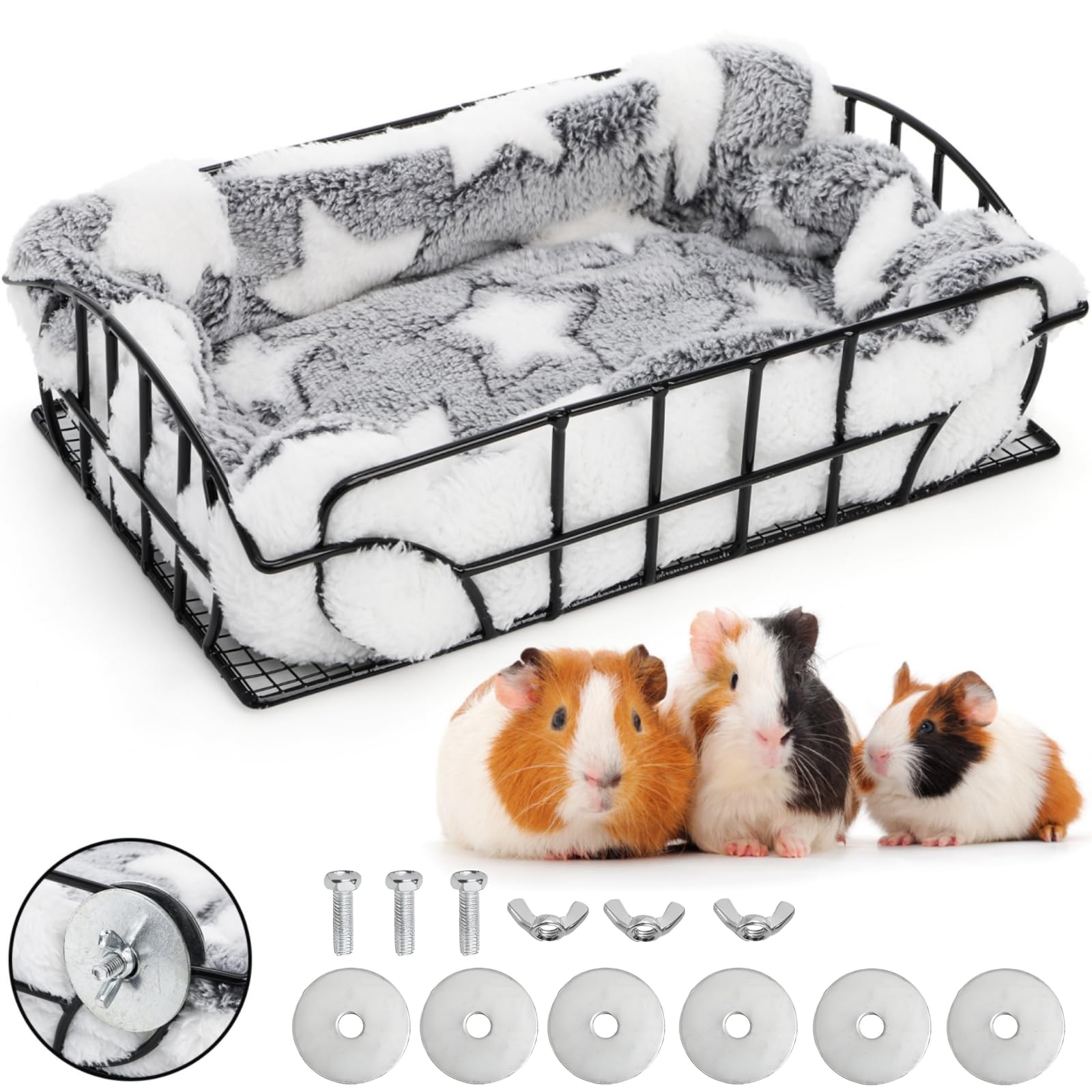Acshio Rat Cage Platform, Metal Basket Rat Hammock with Mat, Hanging Chew Proof Squirrel Cage Bed Platform Accessories, Small An