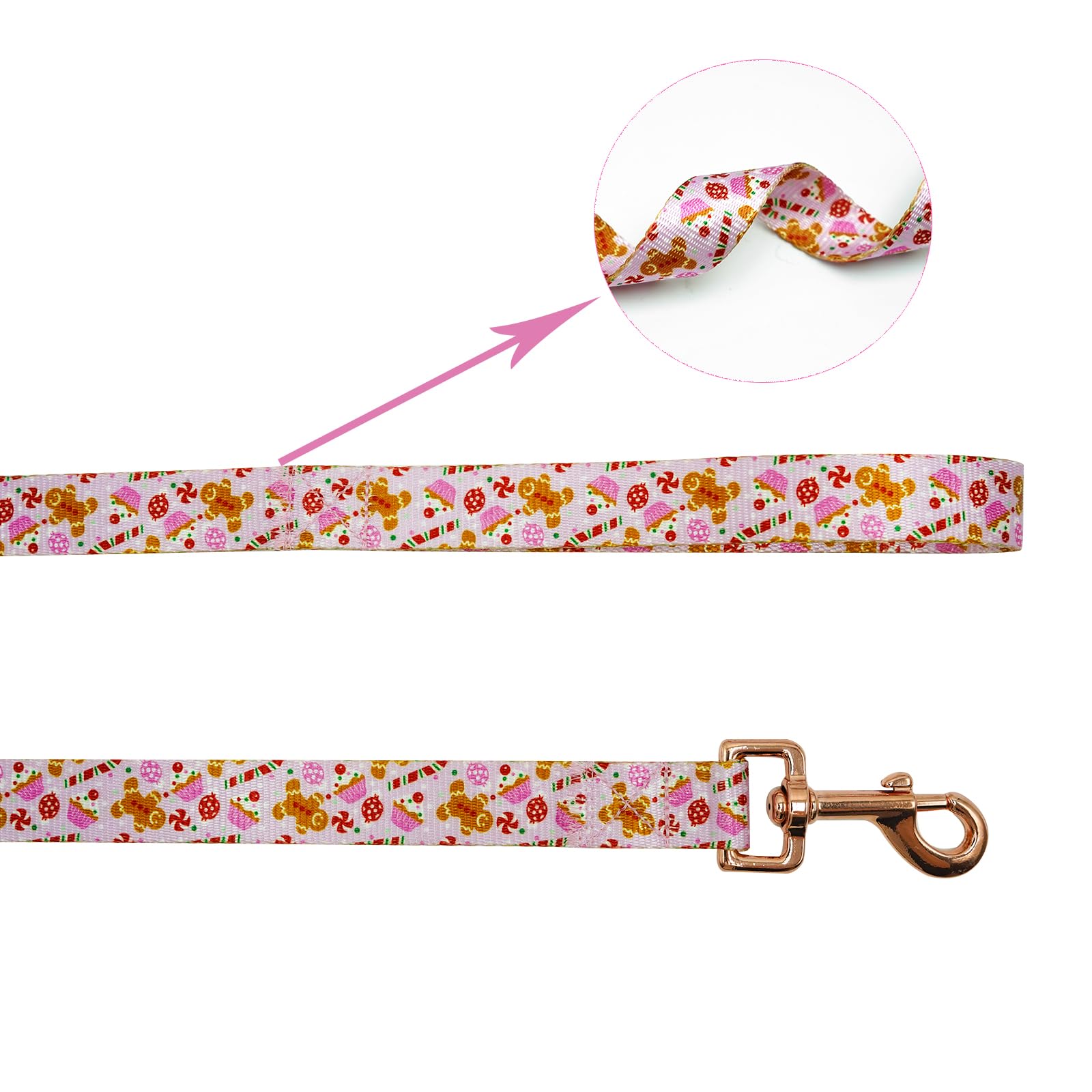 Elegant Little Tail Dog Collar With Leash, Pink Gingerbread Man Pet Collar Leash Adjustable Collar For Small Medium Large Dogs S