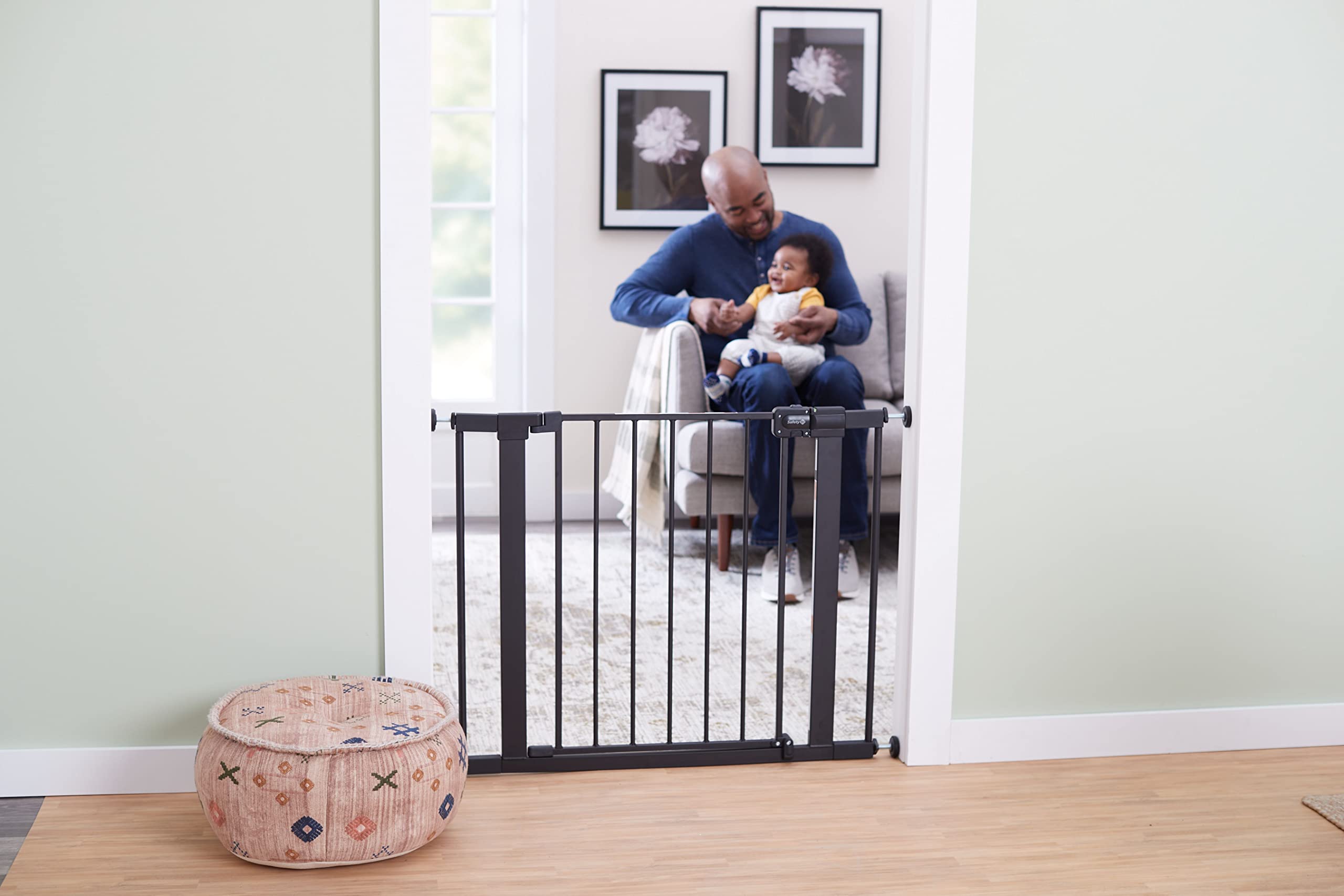 Safety 1St Easy Install Walk Thru Baby Gates For Doorways, Baby Gate With Door, Dog Gates, Fits Between 29' And 38', Easy Install 28' Tall, Black