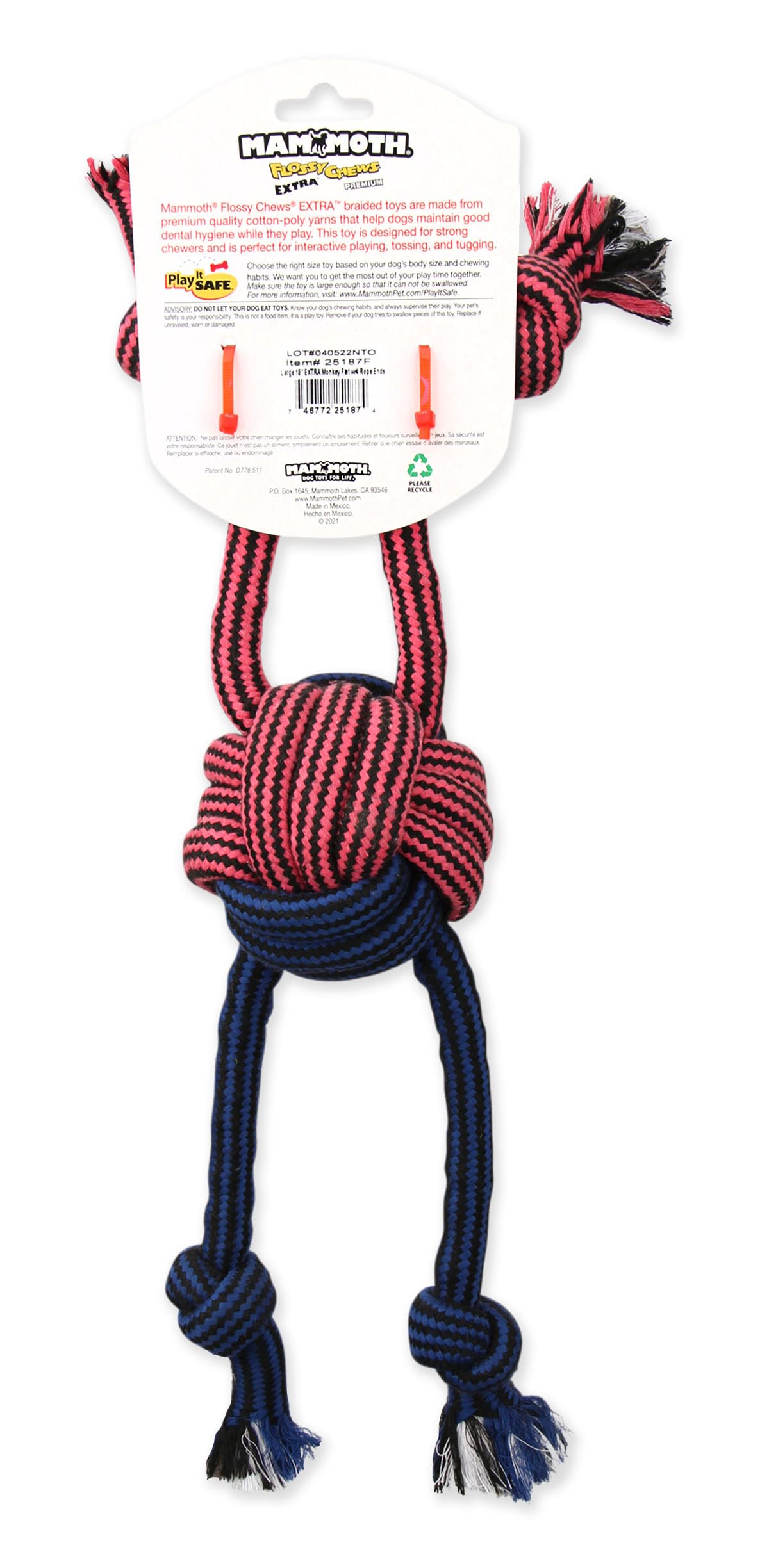 Mammoth Pet Products 43725187: Extra Flossy Chew Monkey Fist Dog Toy, 18In