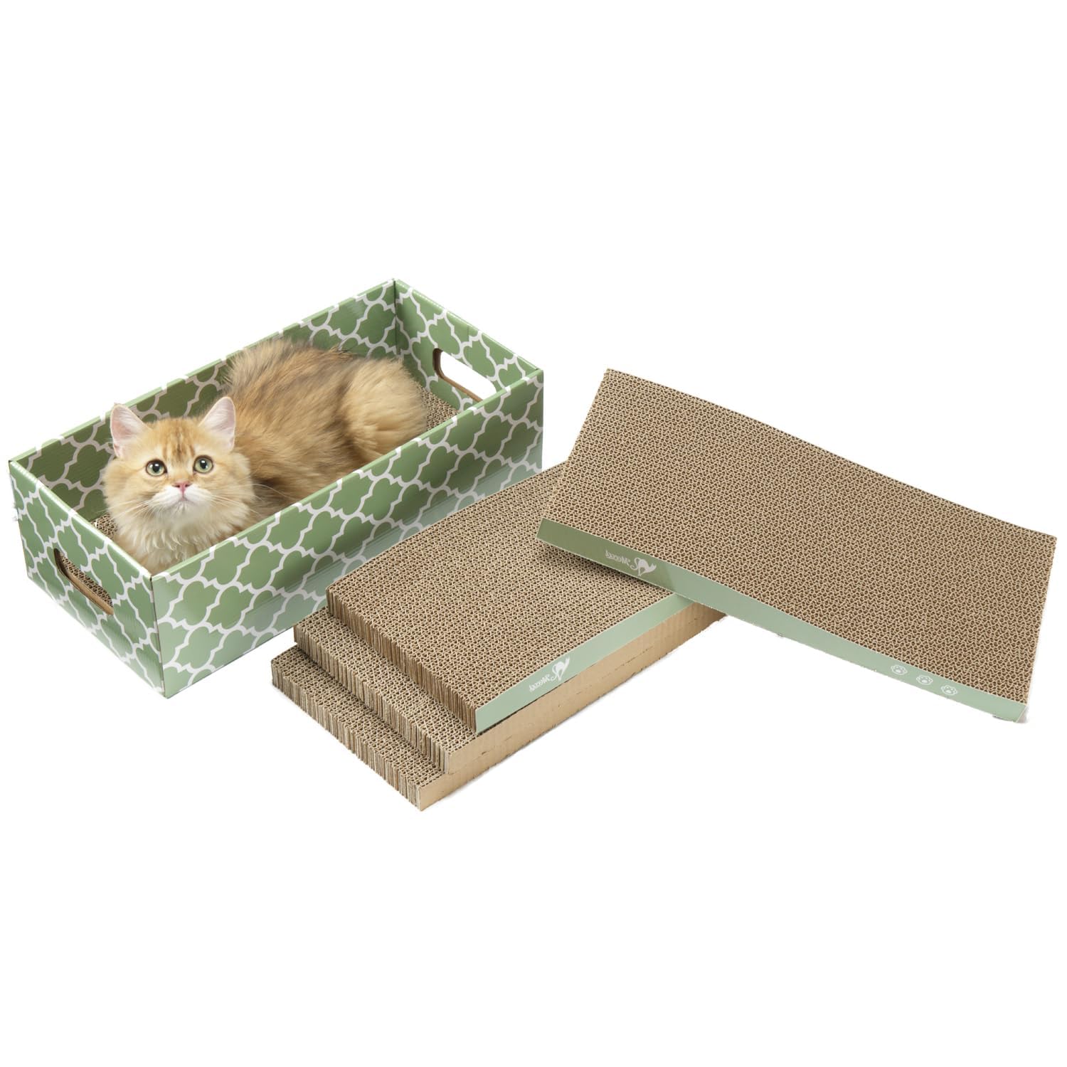 Mecool Cat Scratching Board,5Pc Cat Scratch Pad With Box,Reversible Corrugated Cat Scratcher Cardboard And Lounge Bed For Indoor