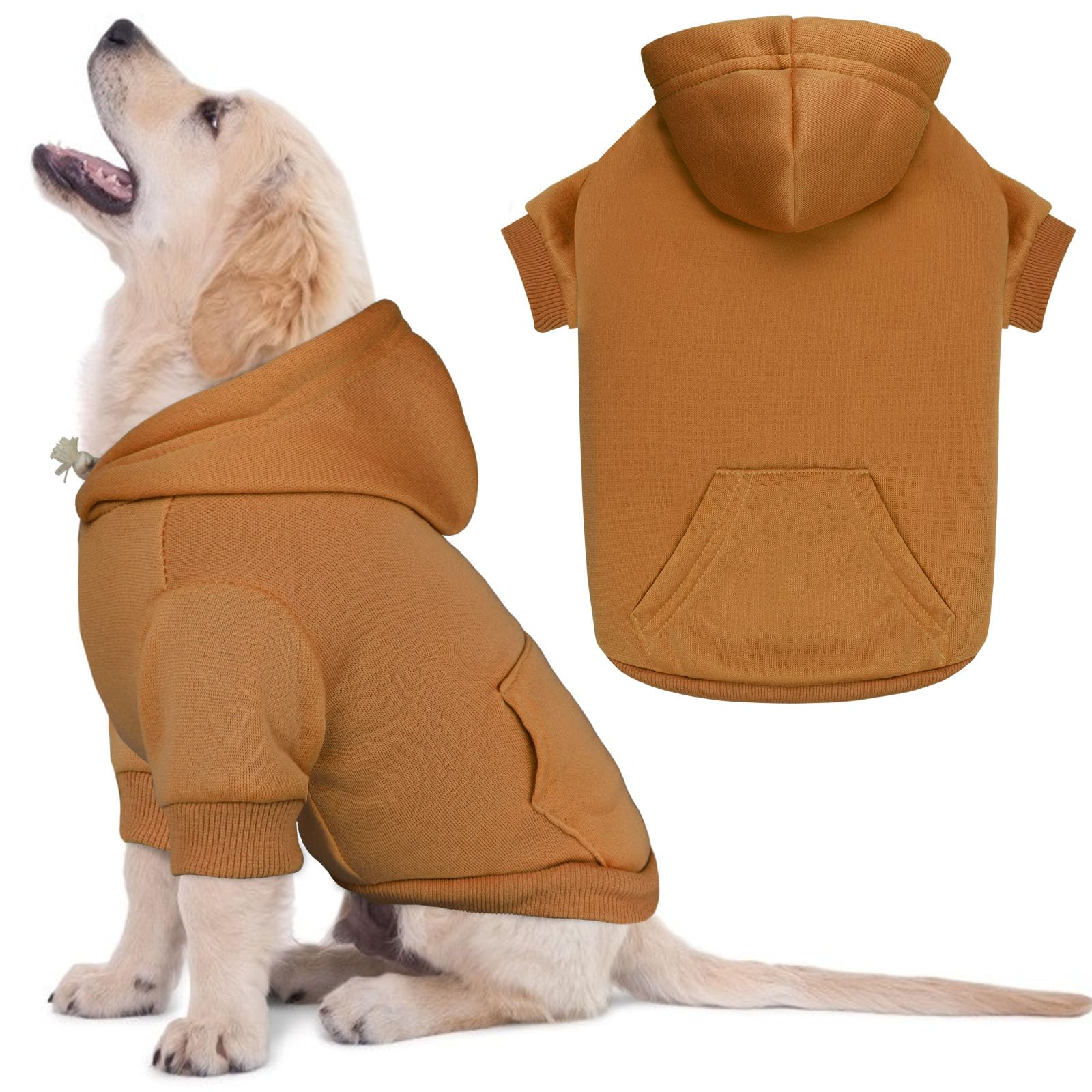 Dog Sweaters for Small Dogs Dog Hoodie Dog Sweater Solid Soft Brushed Fleece Dog Clothes Dog Hoodie Sweatshirt with Pocket(Coffe