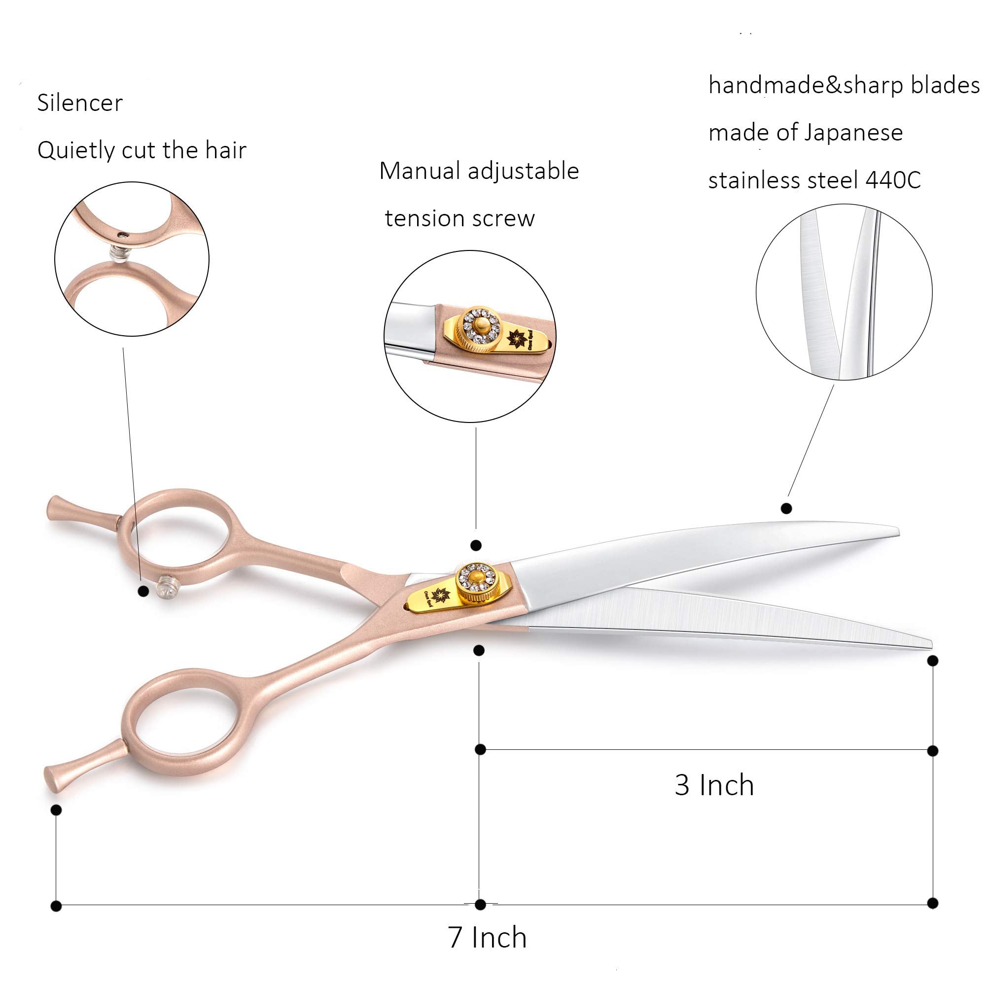 7 Inches Professional Pet Grooming Scissors, 440C Japanese Steel Straight & Curved & Thinning & Chunker Shears/Scissors For Dog Cat And More Pets (7 Inch-Curved Scissors)