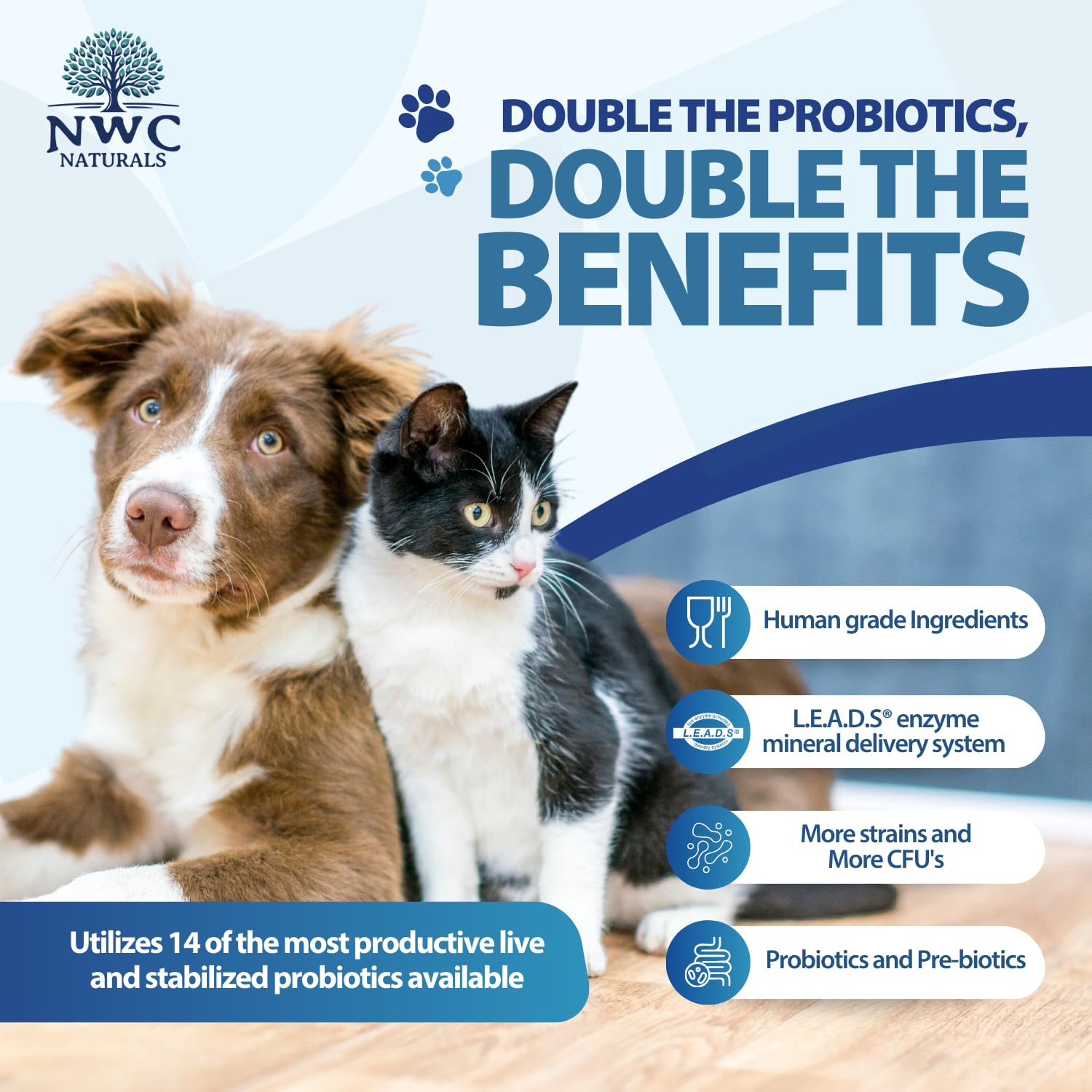 NWC Naturals Total-Biotics, Cat & Dog Probiotics for Digestive Health with Prebiotic, Unflavored Probiotic for Dogs & Cats, Supp