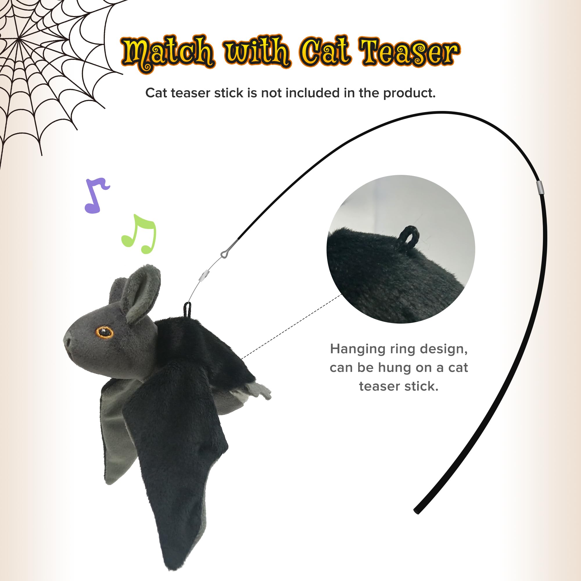 Lewiser Cat Toys, Rechargeable Intelligent Flapping Bat, Suitable For Cat Teaser Stick, Halloween Hanging Interactive Cat Toys For Indoor Cats Chase Exercise, Vivid Chirping, 3 Modes