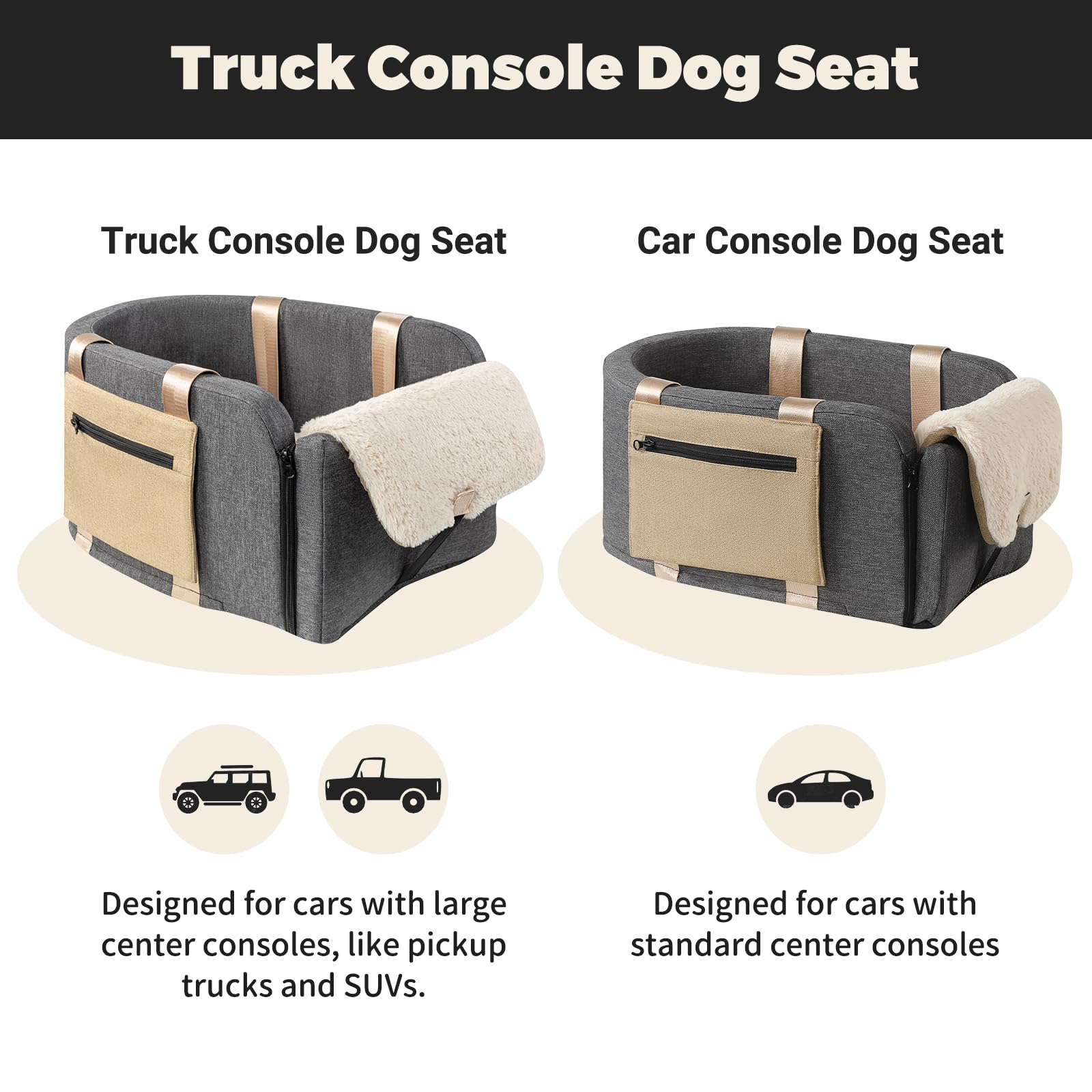 Cathpetic Large Console Dog Car Seat - Truck Dog Booster Seats For Big Console Vehicles Large Space For Dog Up To 18Lbs, Pretty