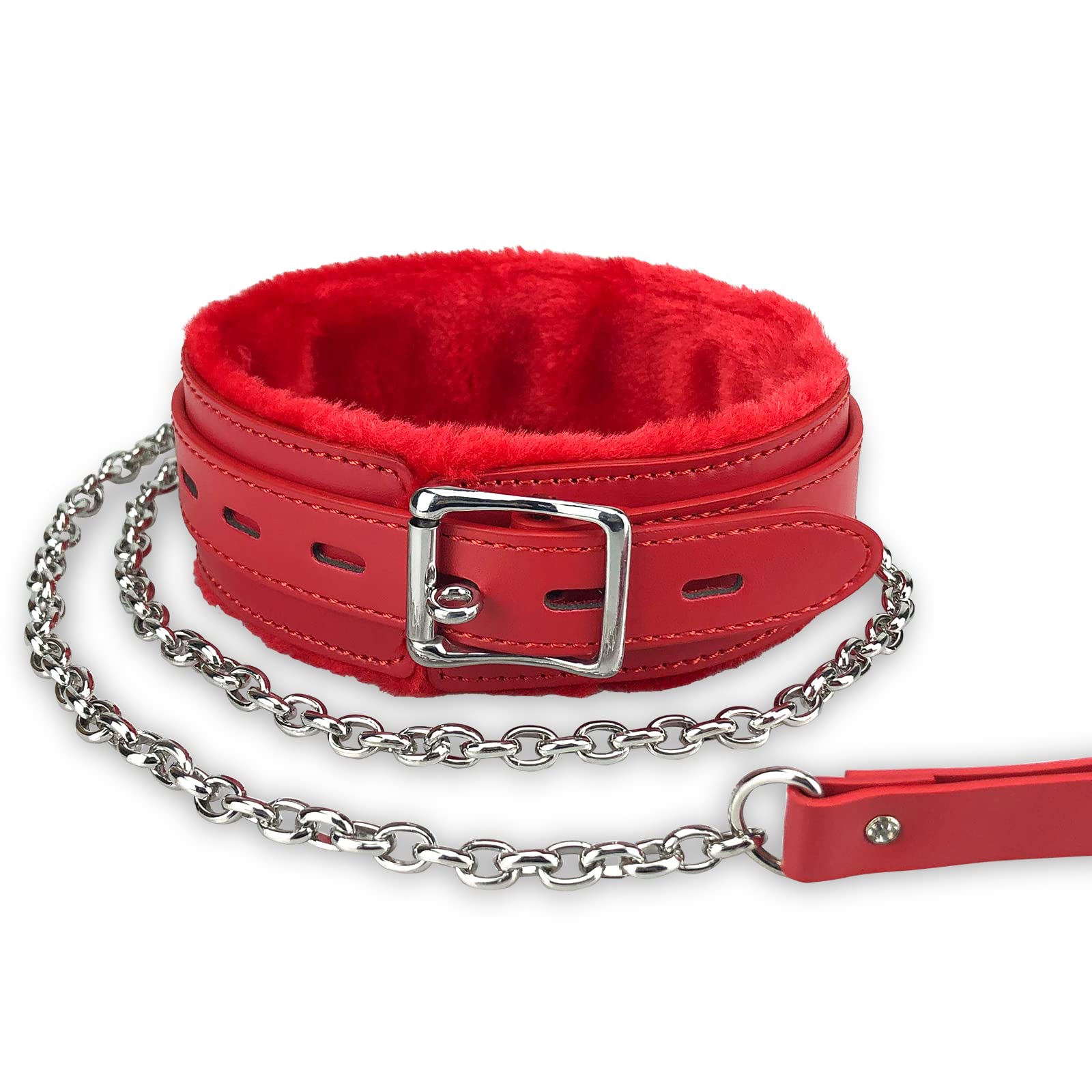 Gothic Leather Choker Collar, Pu Leather Fur Lined Pet Collars Necklace With Long And Durable Detachable Leash Chain Pet Collars