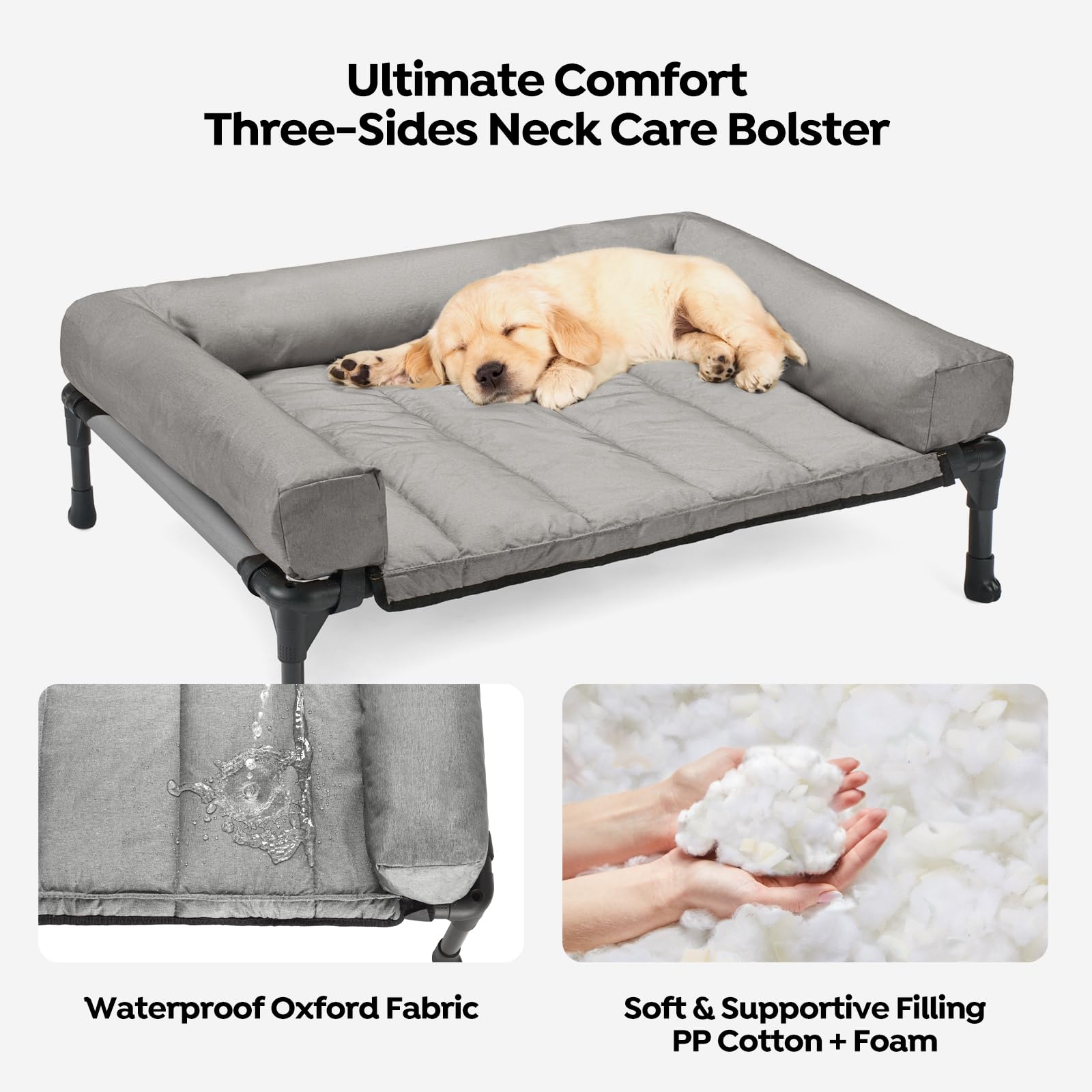 Veehoo Cooling Elevated Dog Bed Add Removable Waterproof Bolster Cushion Mat, Raised Pet Cot with Breathable Teslin Mesh, No-Sli