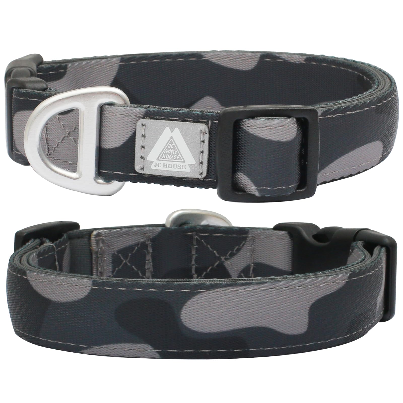 Jc House Soft Padded Dog Collar, Neck 9-14, Adjustable Heavy Duty Collar With 3M Reflective Logo For Small Dogs, Camo Dark Gray,