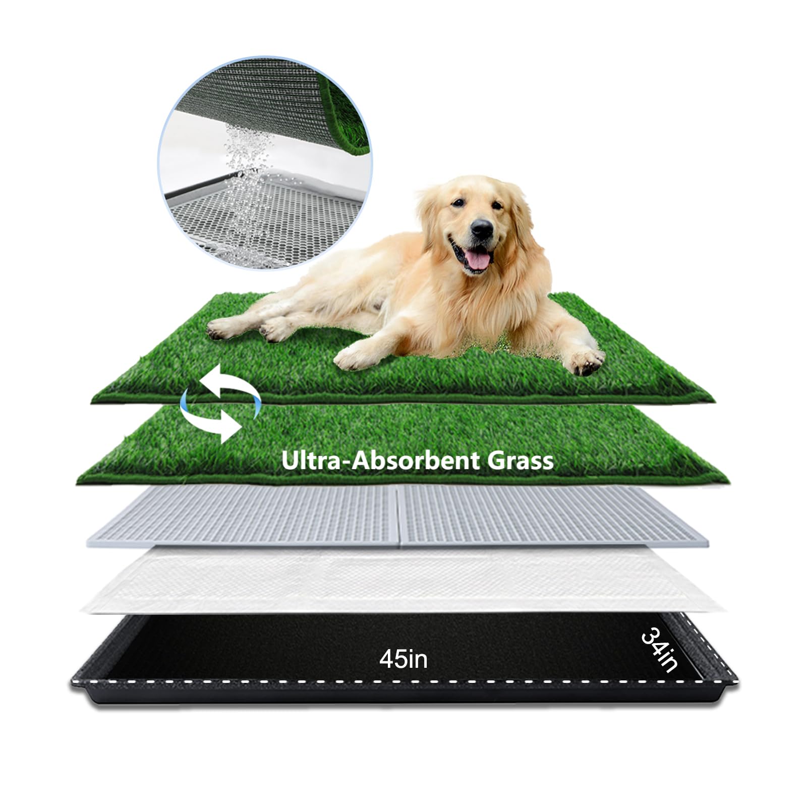 Hq4Us 4Legs Dog Grass Pad With Tray Extra Large 45     34   , Dog Potty With Ultra-Absorbent Artificial Grass For Dogs With Hemm