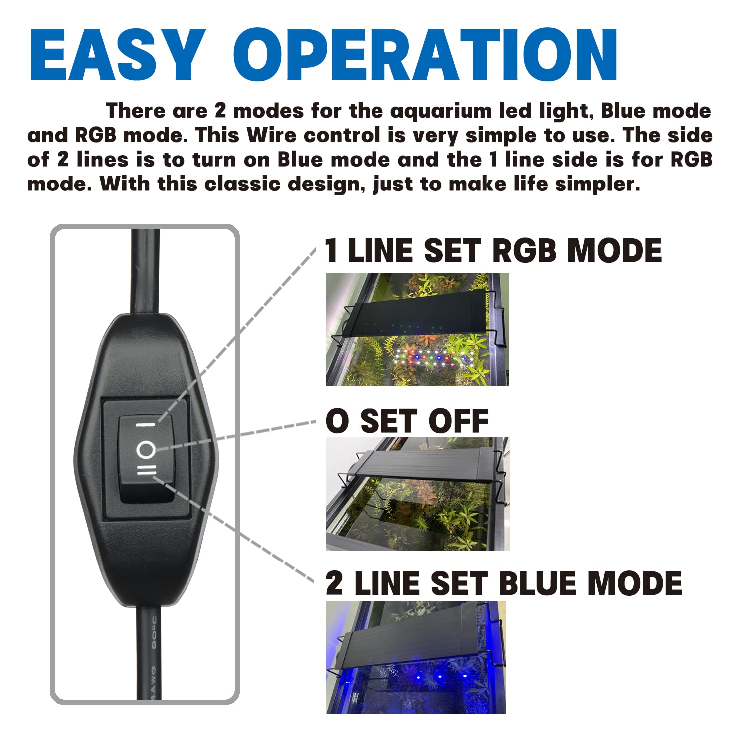 Water Rebirth Aquarium Lights Fish Tank Light (Switch Version, 18-24'')