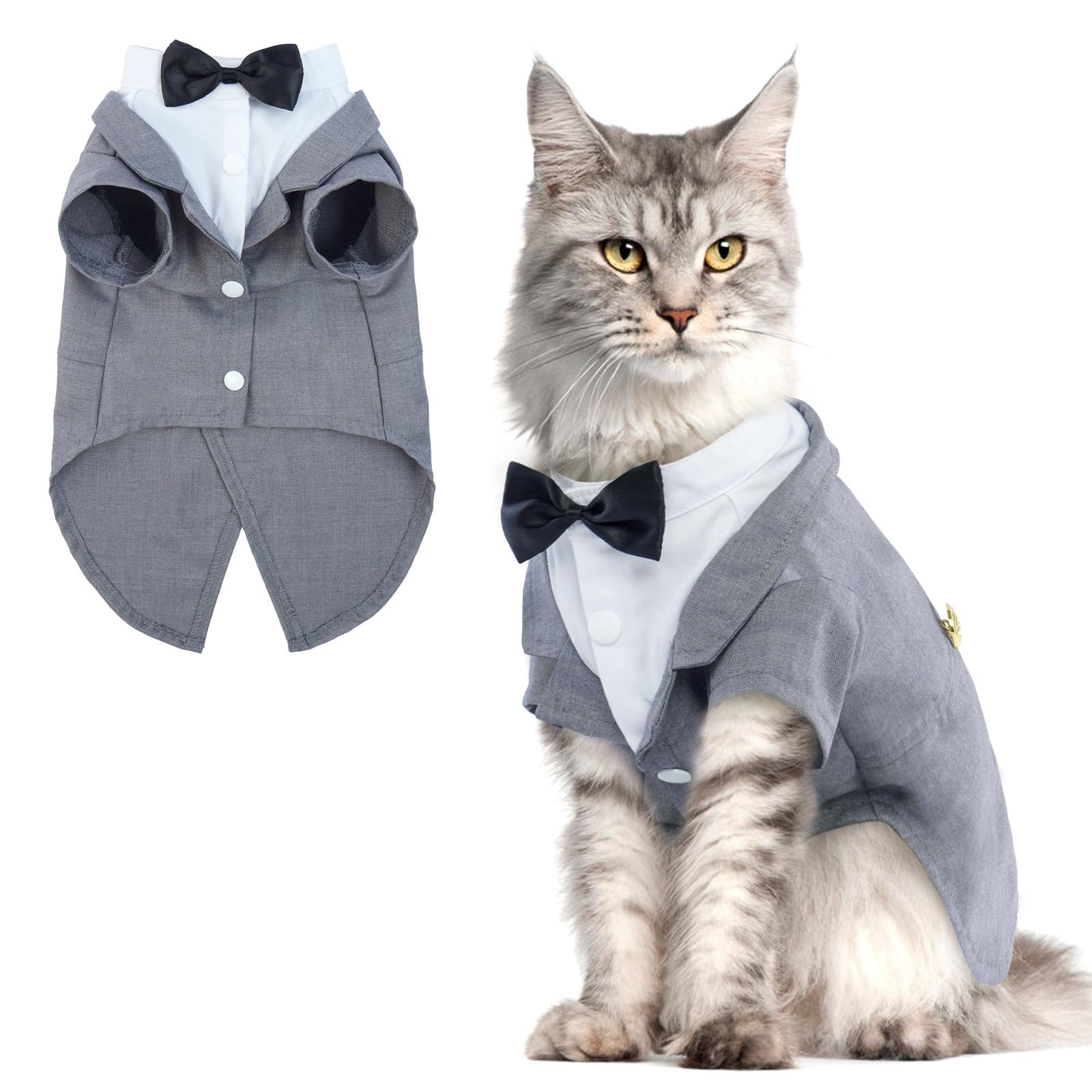 Qbleev Cat Tuxedo Suit, Cat Halloween Costumes For Cats Only, Sphynx Cat Tuxedo Outfit Costume With Bow Tie, Kitten Formal Attir