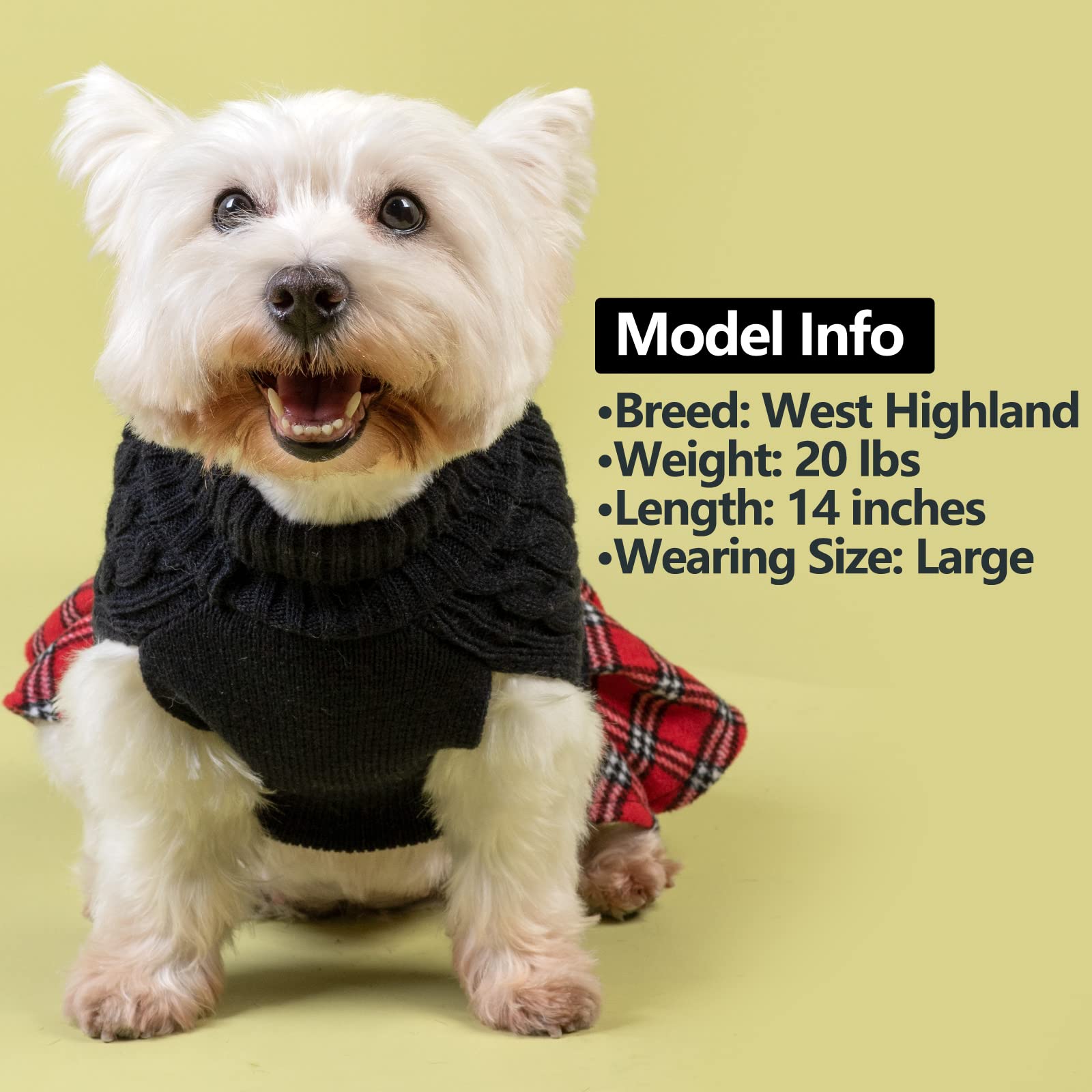 Kyeese Dog Sweater Dress With Leash Hole Bowtie Checkered Turtleneck Dog Sweaters For Small Dogs Warm Pet Sweater Black