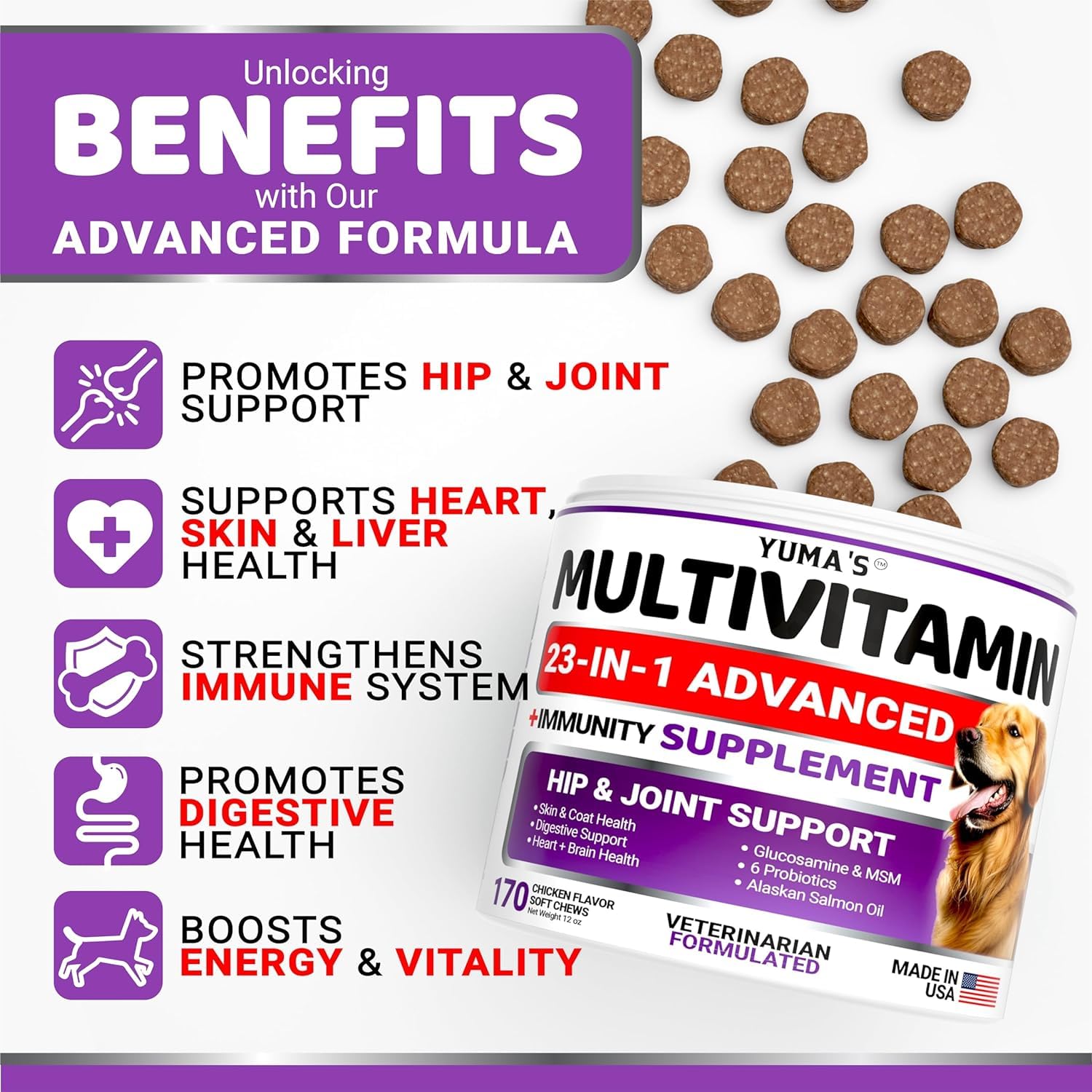 2-Pack Dog Multivitamin Chewable with Glucosamine - Dog Vitamins and Supplements - Senior & Puppy Multivitamin for Dogs - Hip &