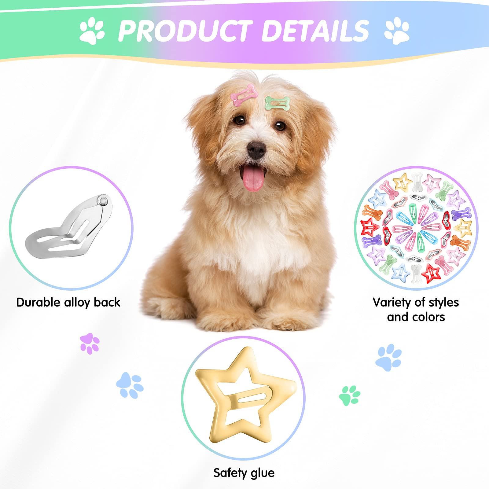 Mtlee 40 Pieces Dog Hair Clips Pet Hair Barrettes Grooming Products Small Snap Hair Clips Cute Pet Hairpin Headwear For Cat Puppy, 20 Pairs