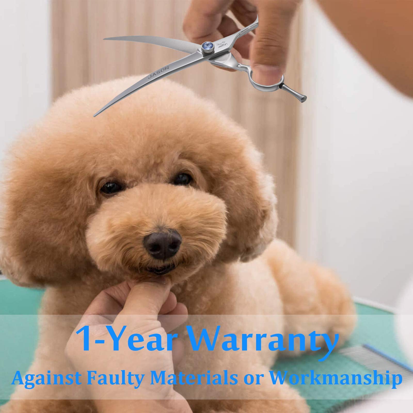 8' Curved Dog Grooming Scissors Ergonomic Pets Cats Trimming Shears With Offset Handle And A Jewelled Screw For Right Handed Groomers Long Sharp Comfortable Light-Weight