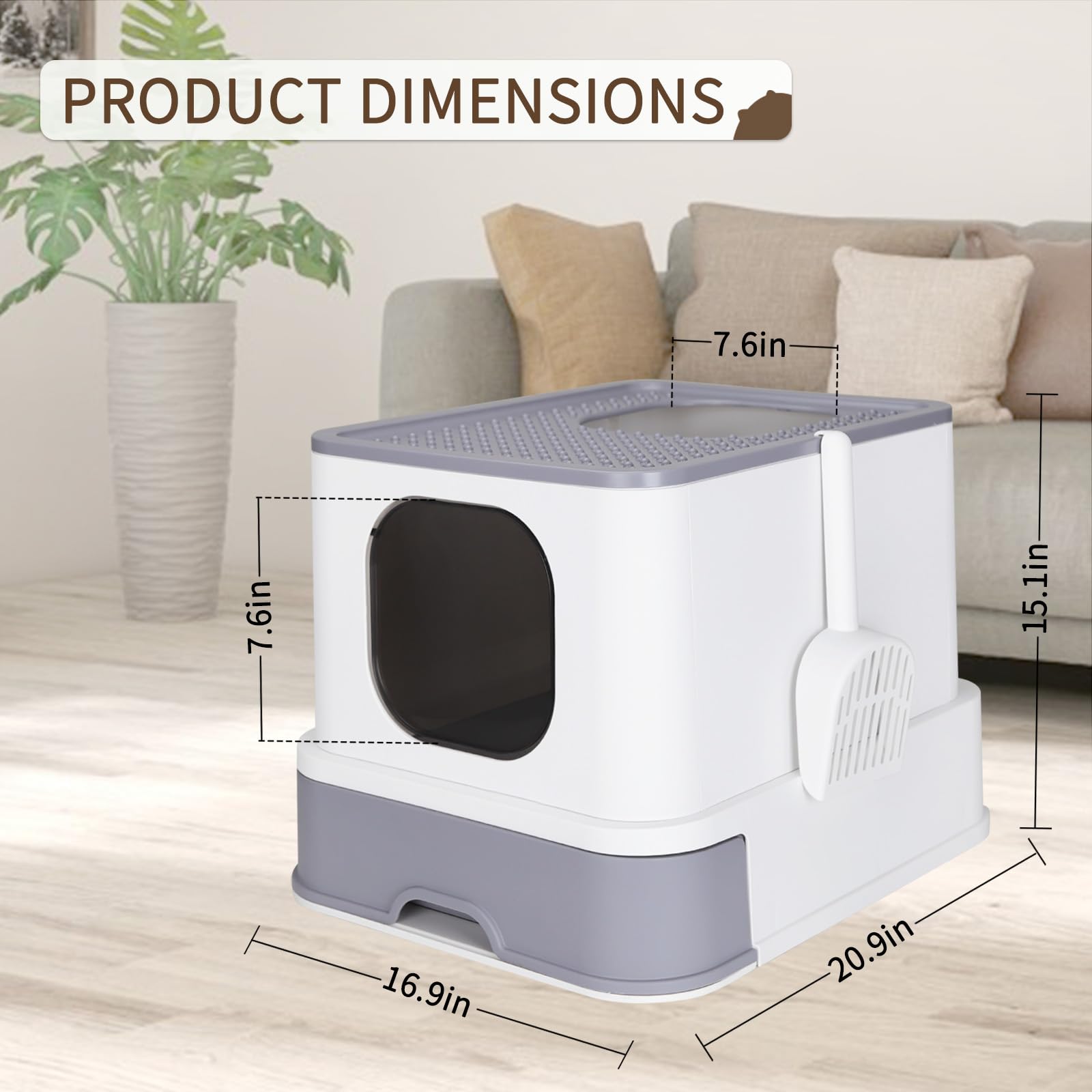 RIZZARI Millions Sold Wordwide Cat Litter Box, Large Top Entry Anti-Splashing Litter Box with Lid, Enclosed Plastic Cat Litter B