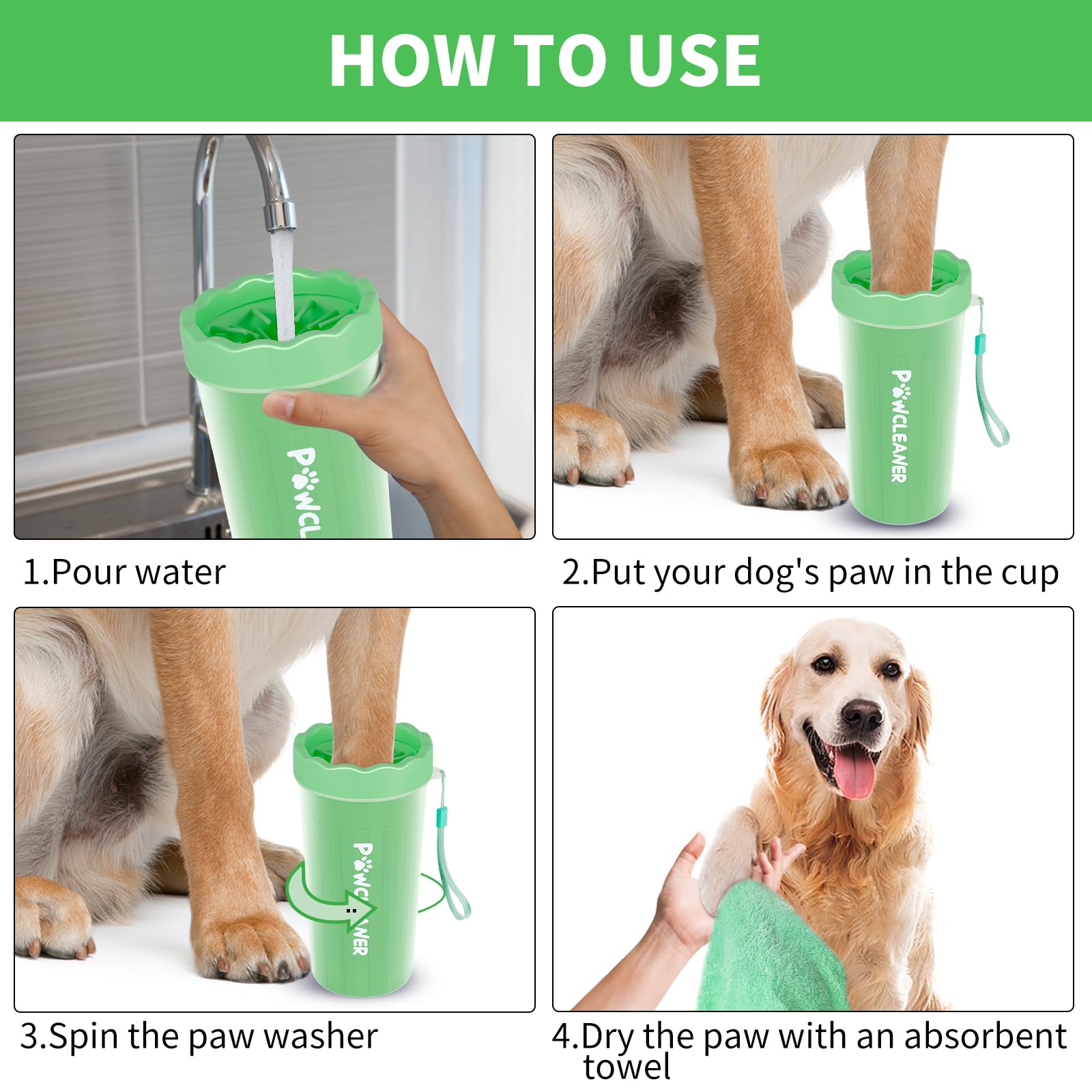 Dog Paw Cleaner For Dogs, (With 3Pcs Absorbent Towels & Adjustable Bath Brush) Dog Paw Washer, Pet Foot Cleaner (Light Green, La