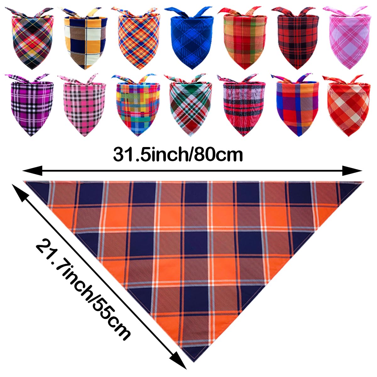 JpGdn 50PCS Large Dog Bandanas Plaid Large Breed XL Bulk for Extra Large Dog Big Bandanas Pack Kerchief Washable Triangle Bibs H