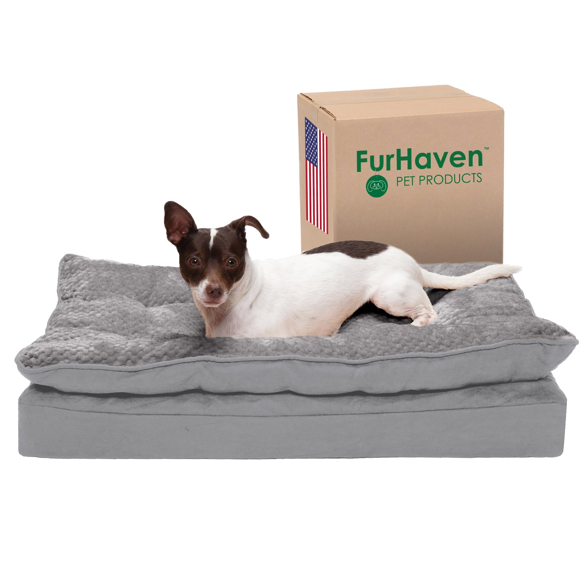 Furhaven Orthopedic Dog Bed for Medium/Small Dogs w/ Pillow Cushion Top & Removable Washable Cover, For Dogs Up to 35 lbs - Mink
