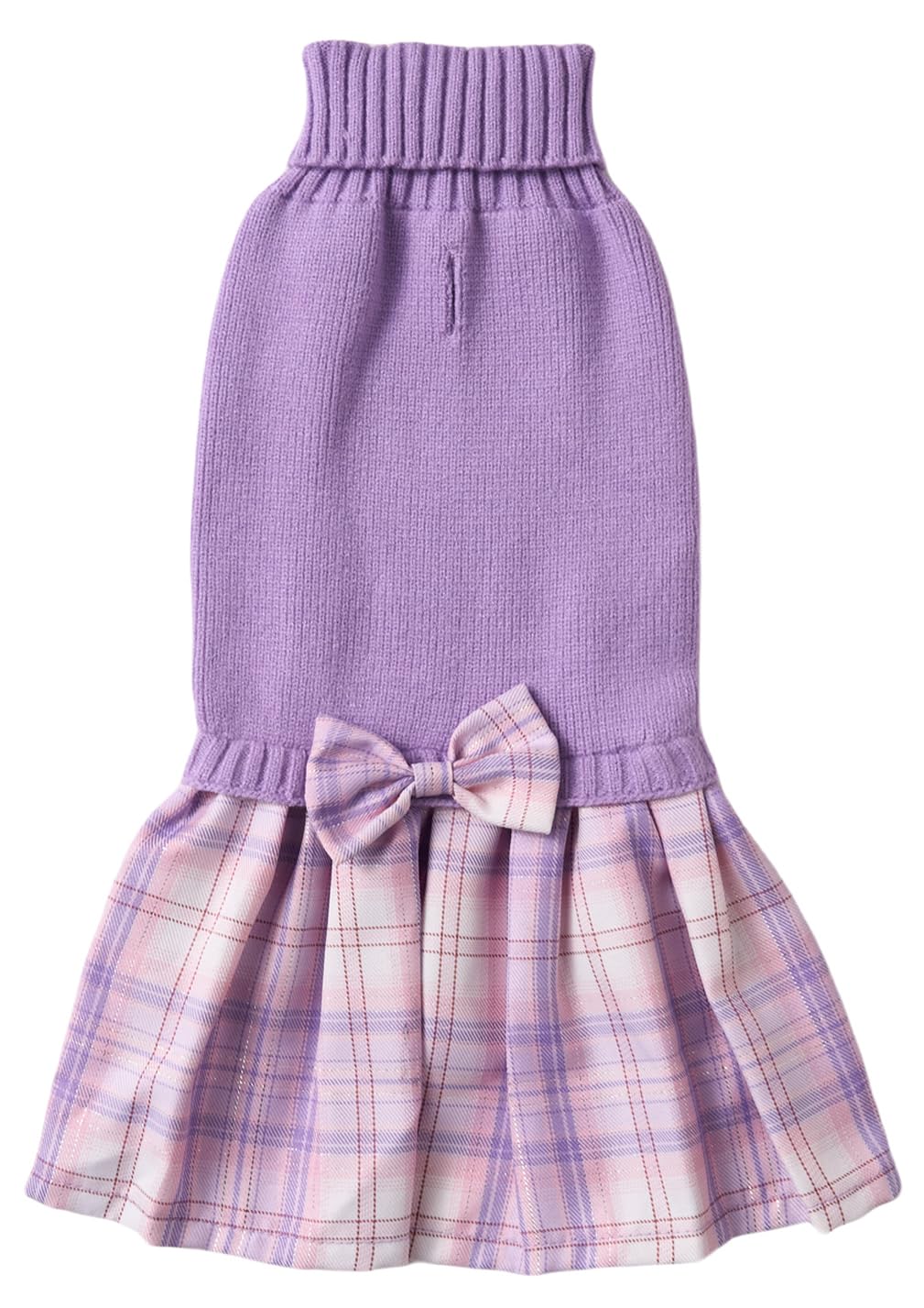 Purple Knitted Dog Sweater Dress, Pink Plaid Dog Winter Clothes Dresses For Dogs Girl, Dachshund Doggy Pet Apparel, Large (L)