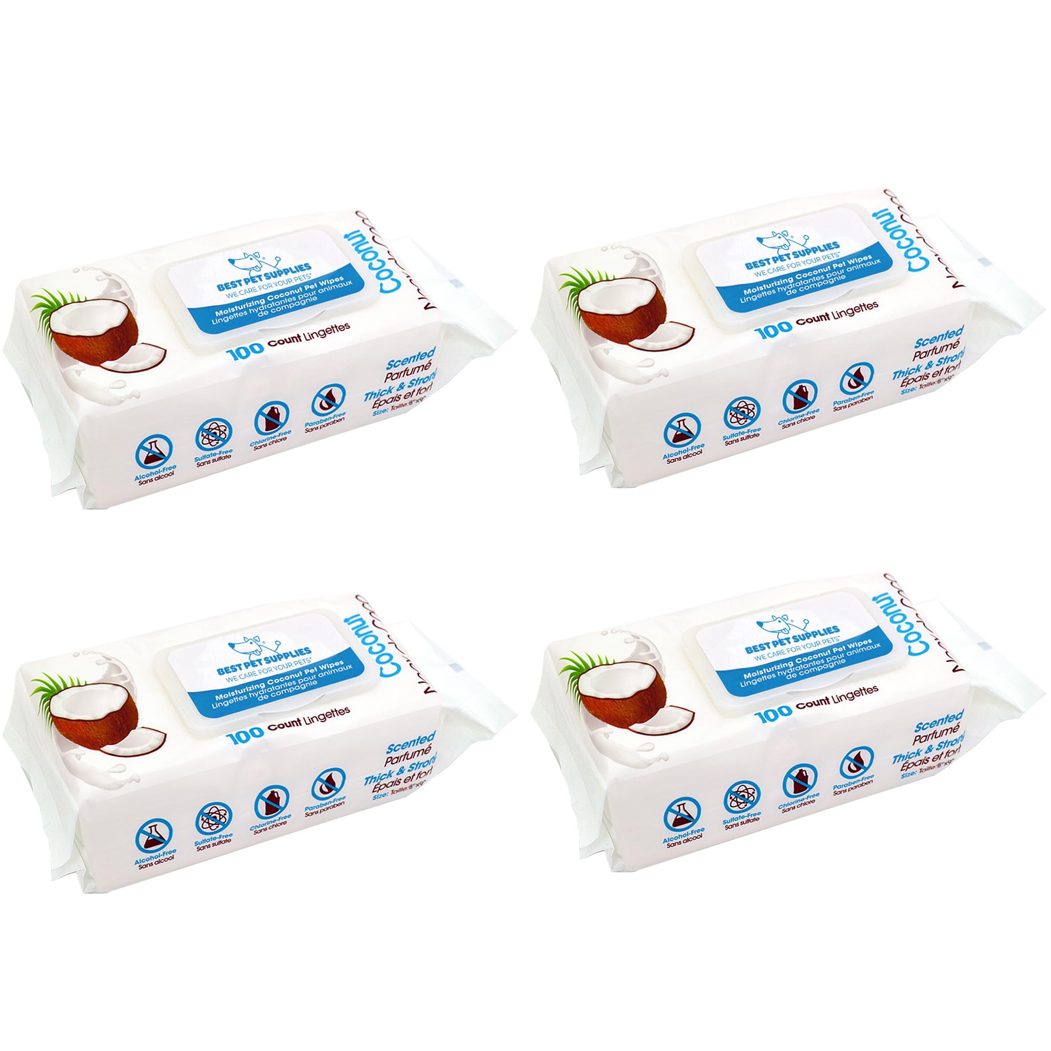 Best Pet Supplies Pet Wipes For Dogs - Dog Wipes Cleaning Deodorizing, Grooming, For Coats, Ears, Paws - Moisturizing Coconut, 4