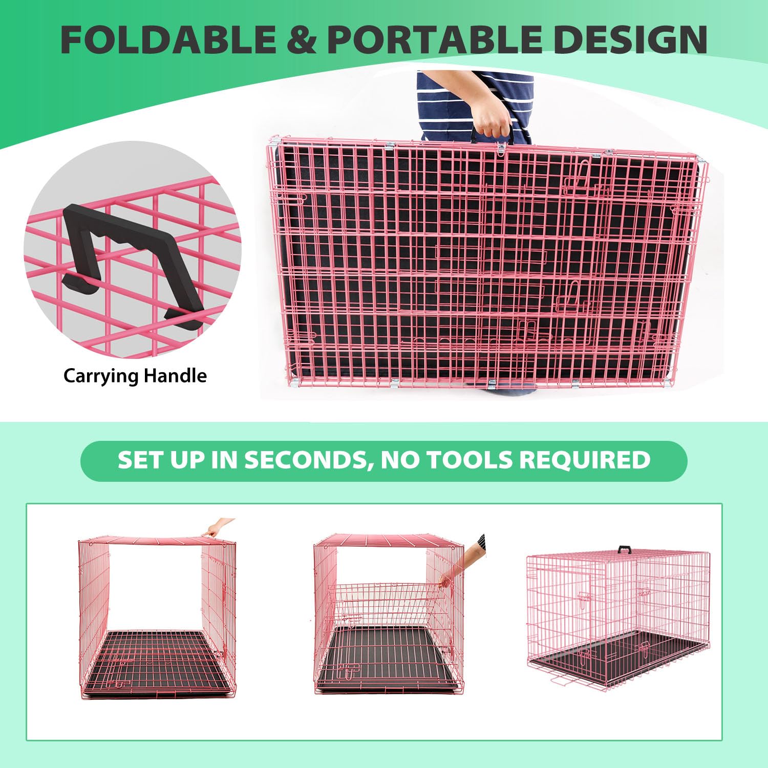 BestPet | Dog Crate | 18 | Pink | Foldable Metal Kennel with Single Doors, Secure Slide-Bolt Latches, Leakproof Tray | Portable