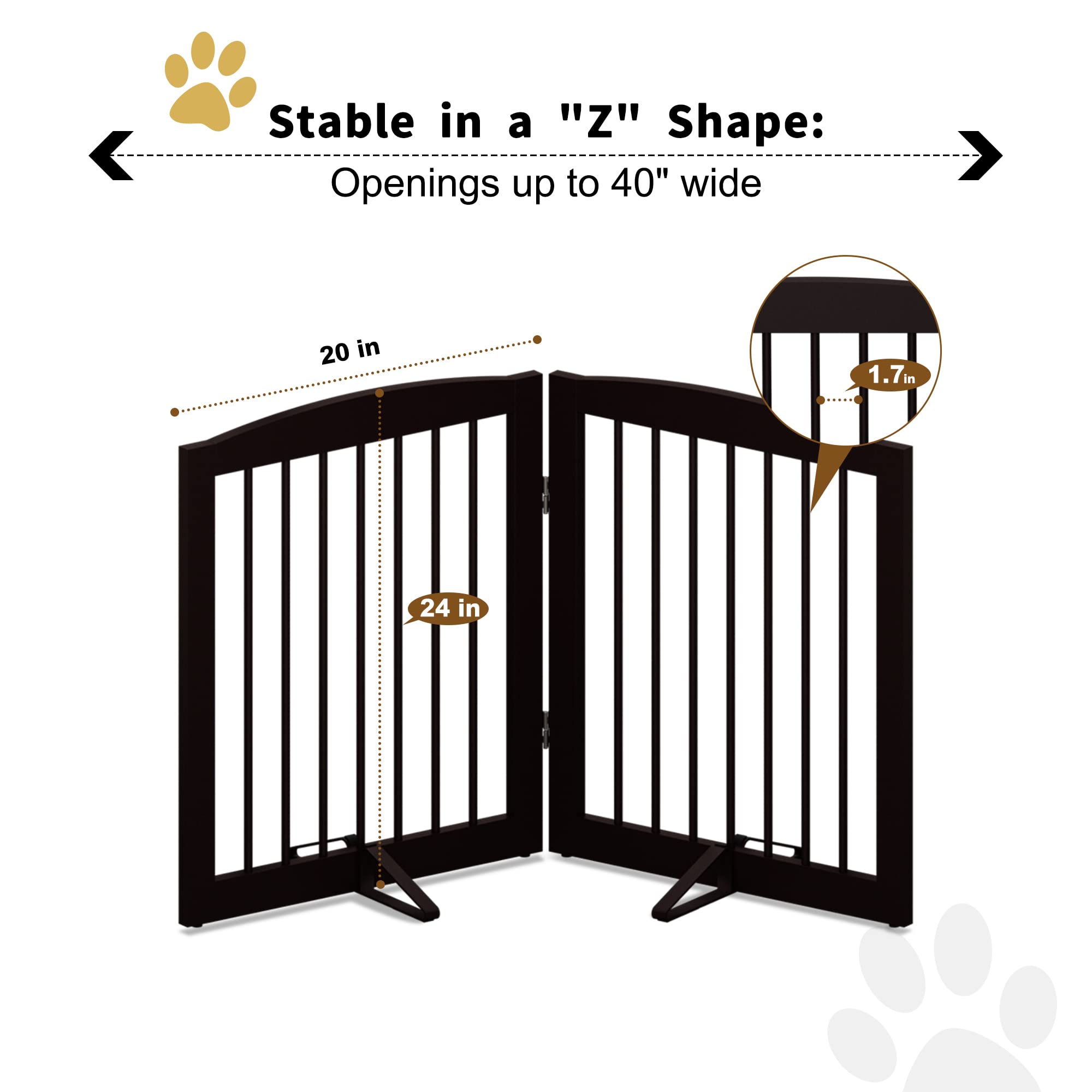 PUPETPO Freestanding Pet Gate for Dogs, Foldable Wooden Dog Gate for House, Indoor Pet Barrier for Stairs, Doorways, Support Fee
