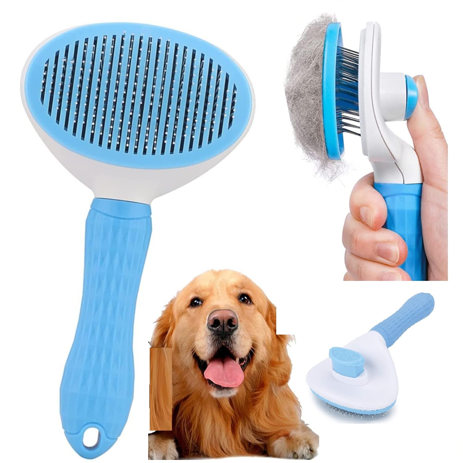 Cuvly Pet Grooming Shedding Brush For Dogs And Cats  Self Cleaning Slicker With Massage & Pain Relieving Feature
