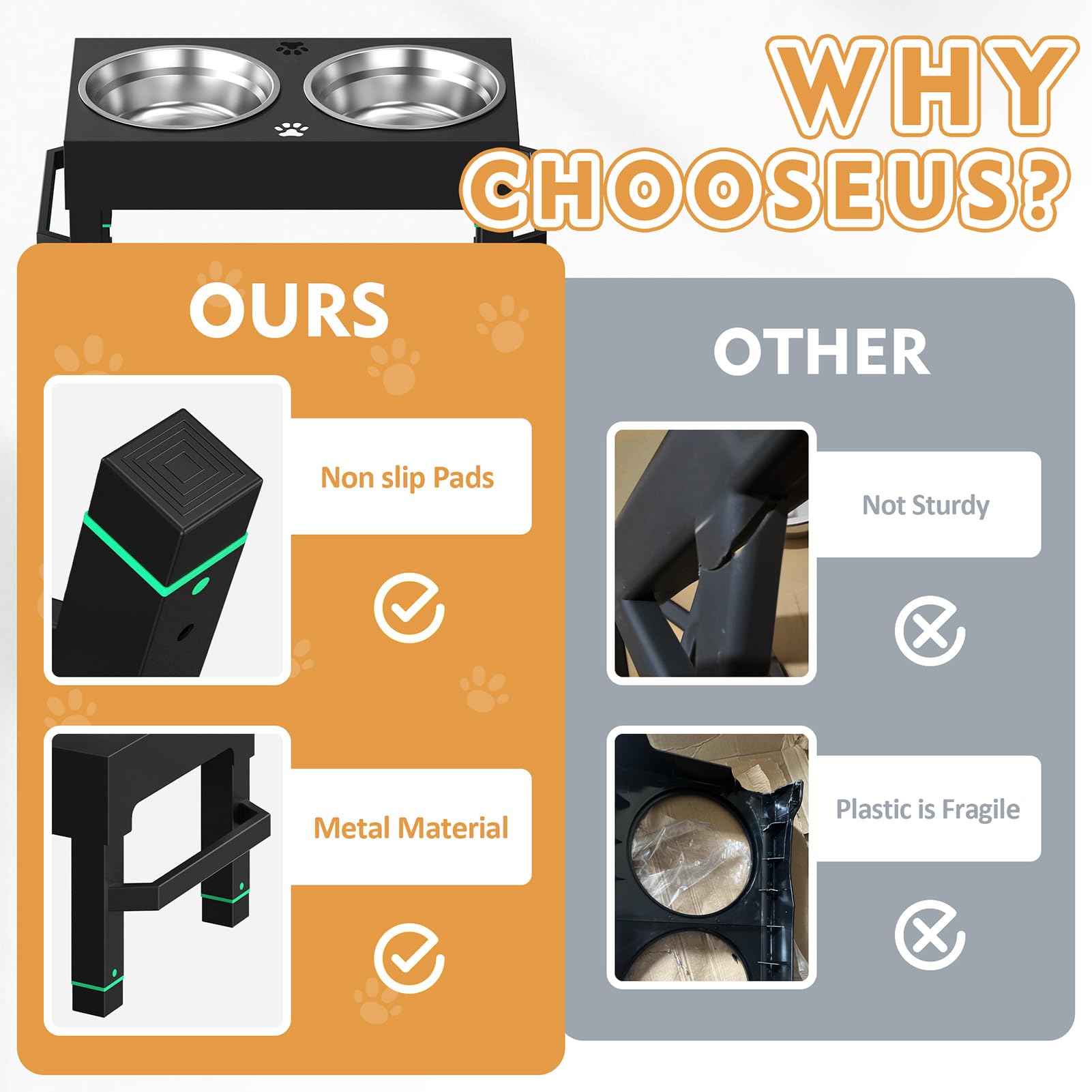 Metal Elevated Dog Bowls, Elevated Dog Bowls Large Breed, Height Adjustable Raised Dog Bowl, Dog Bowl Stand With 2 Stainless Ste