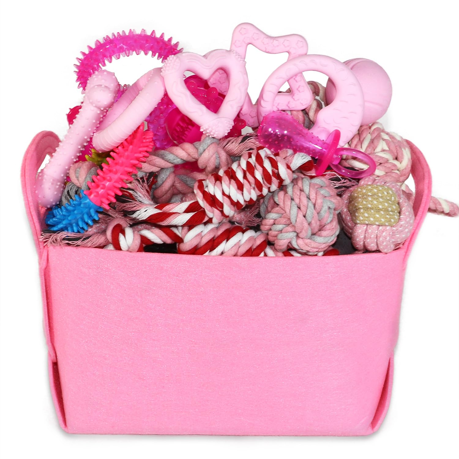 PawsAion Puppy Toys Set - 20 Pack Pink Dog Chew Toys for Teething Small Breeds - Tough Rope Toys for Puppies, Cute Soft Rubber T