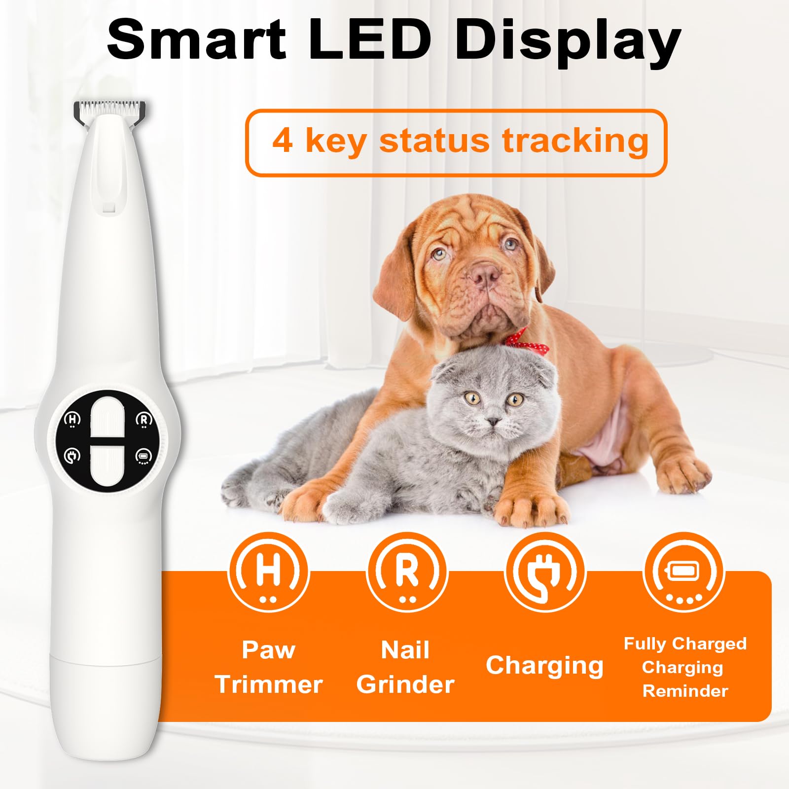 Dog Paw Trimmer With Led Light, Upgraded 2 In 1 Dog Grooming Kit, Cordless Pet Nail Trimmers Grinder With 3 Ports For Small Medi