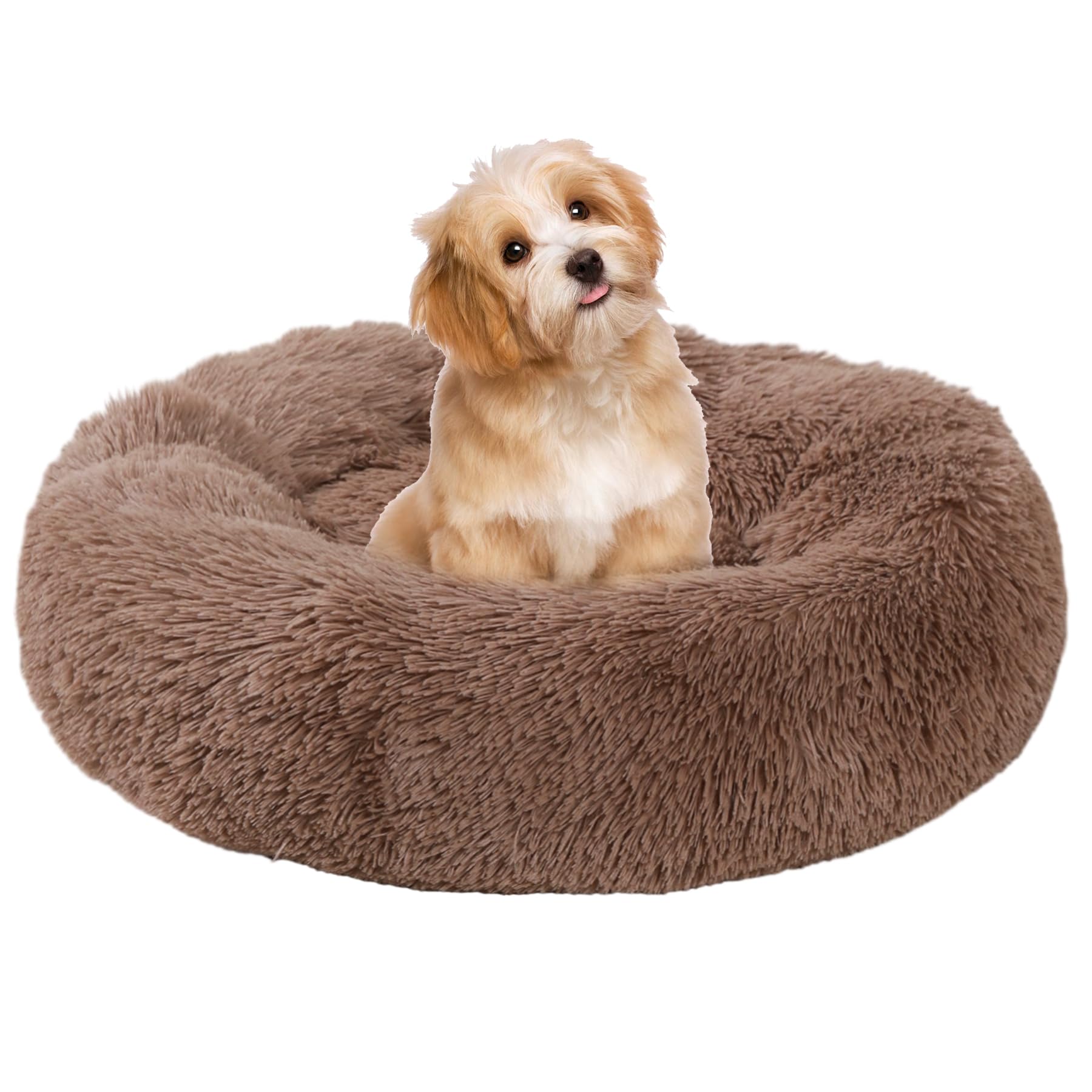 Small Dog Bed, Cat Beds for Indoor Cats, Calming Anti-Anxiety Donut Bed for Puppy and Kitten, Washable Round Fluffy Pet Bed for 