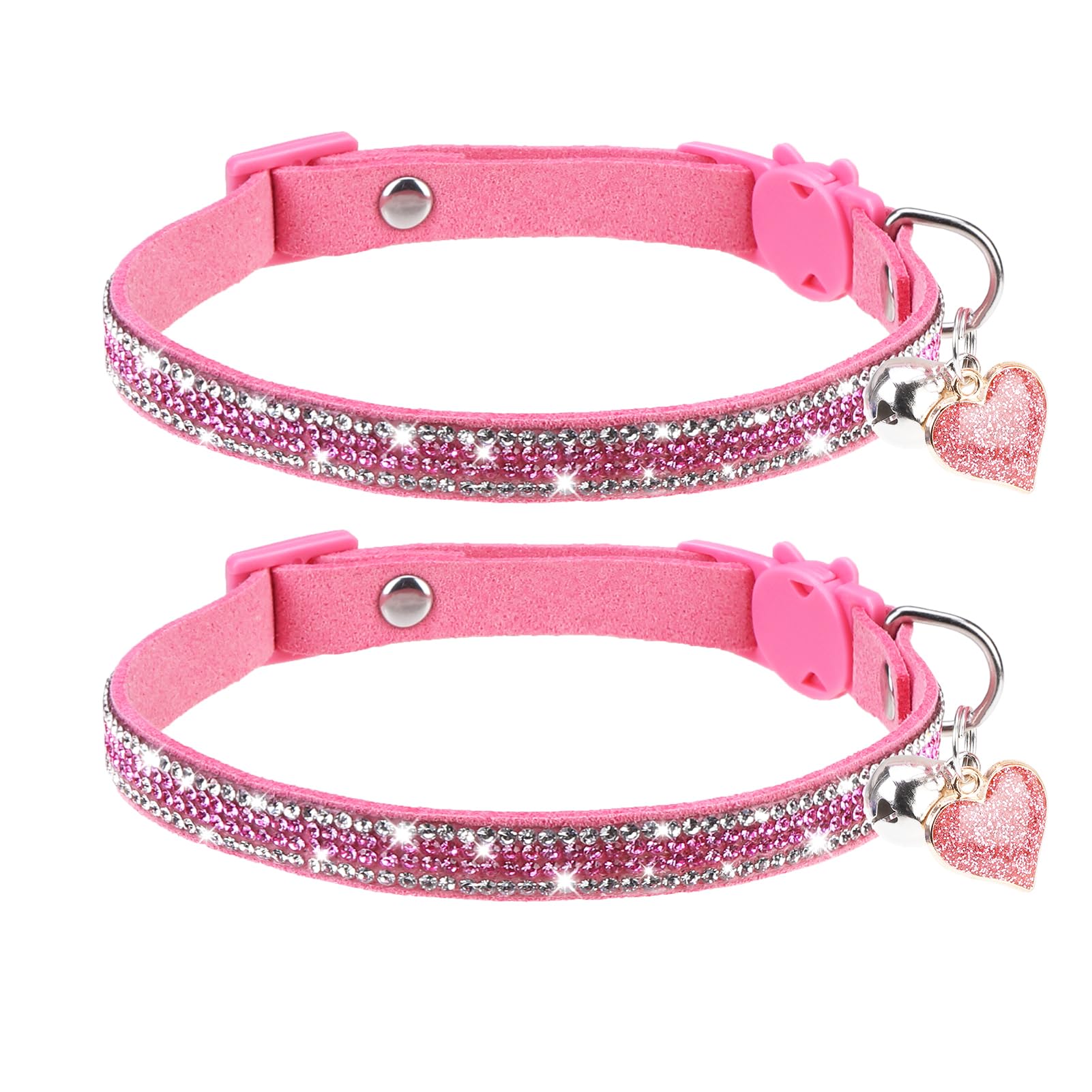 Dillybud Rhinestone Cat Collar Breakaway With Bell Safety Buckle, 2 Pack Bling Diamond Kitten Collar For Gril Cats, Soft Velvet 